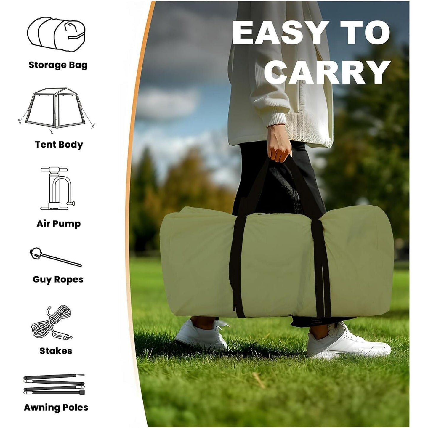 Lilypelle 4-6 Person Blow Up Inflatable Tent, 2-in-1 SUV Tailgate Hot Tent with Stove Jack, Easy Setup Camping Tent with Hand Pump, Waterproof Inflatable House for Outdoor