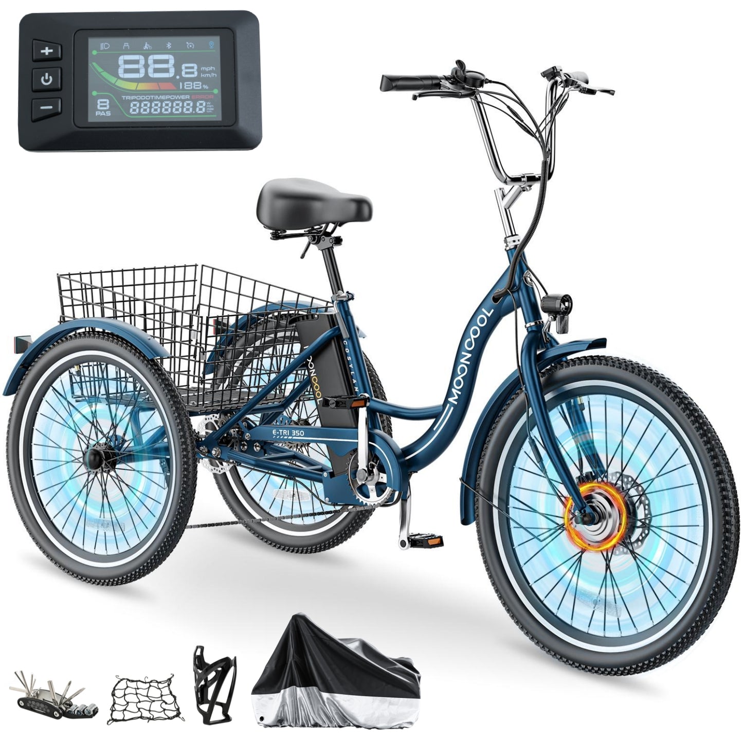 Lilypelle Electric Tricycle for Adults, 350W Electric Trike 7 Speed with 36V removable Battery, 3 Wheel Electric Bikes for Women Men Seniors, 450lb, 24/26 inch Tire
