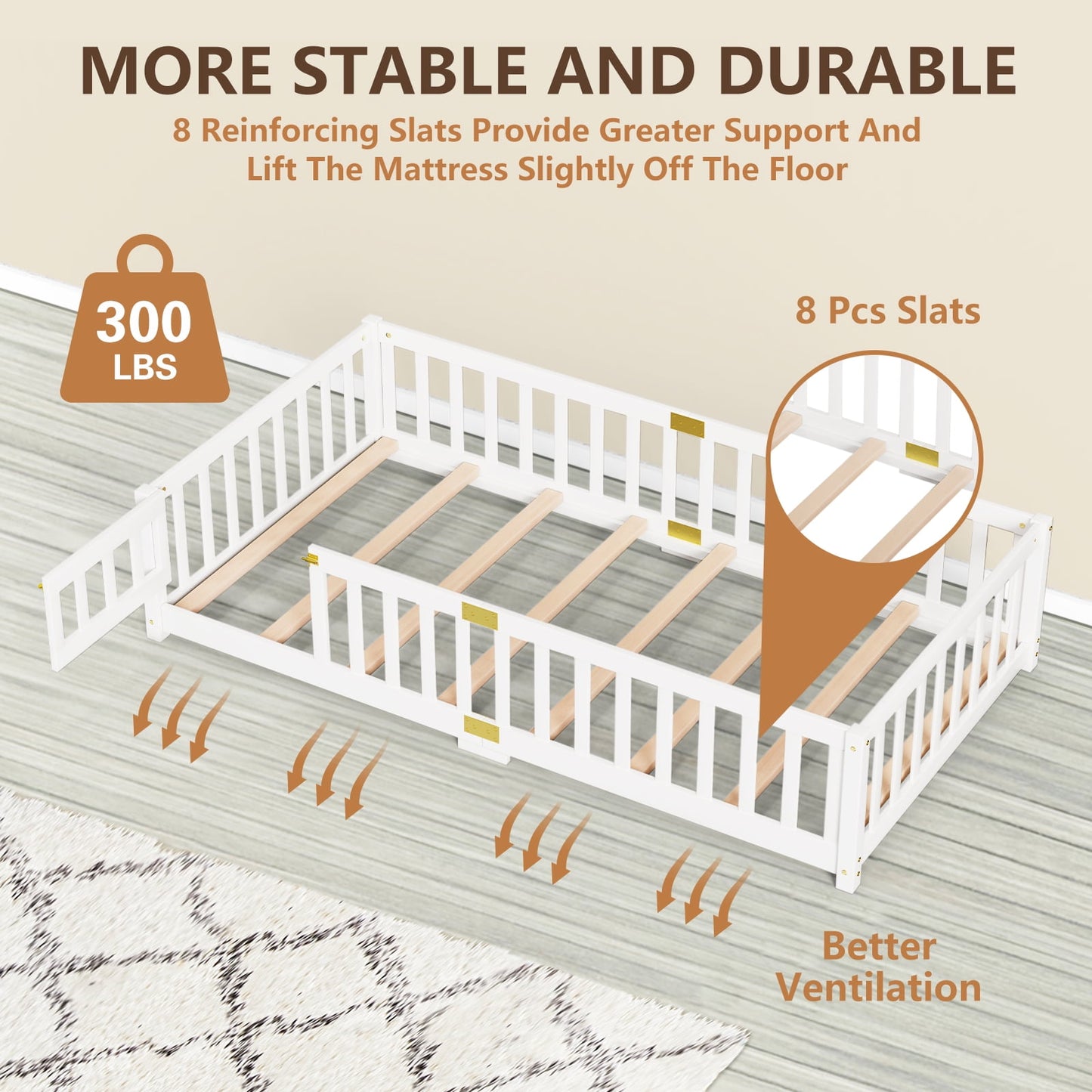 Lilypelle Twin Floor Bed for Kids, Montessori Floor Bed with Guard Rails, Floor Bed Frame for Kids, Boys, Girls