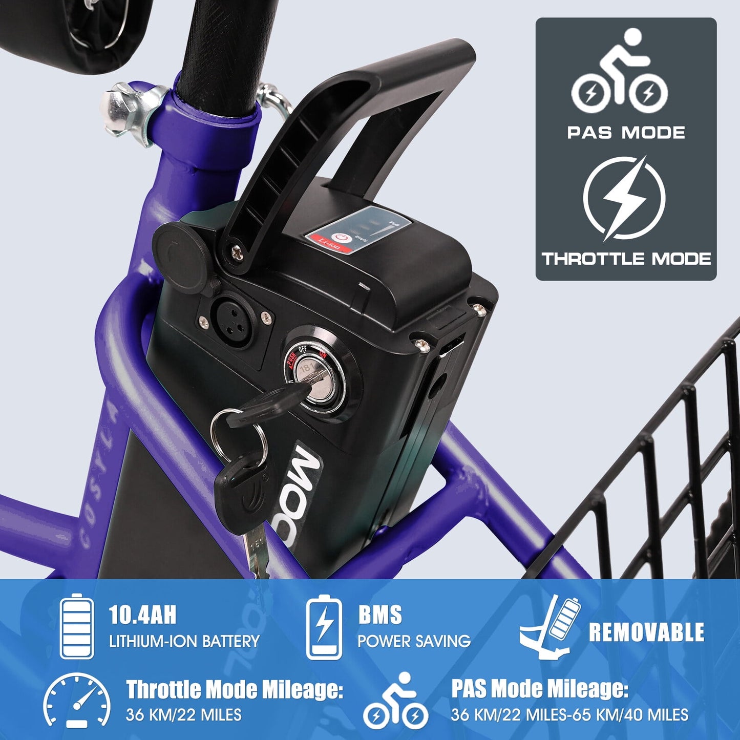 Lilypelle 24" 26" 3 Wheel Electric Tricycle for Adults, 350W 36V 7 Speeds Motorized Electric Trike Three Wheel Electric Bikes Bicycle with Large Basket for Women Men,Purple