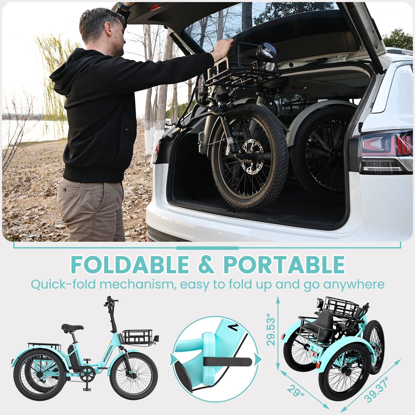 LILYPELLE Electric Trike for Adults, 750W Folding Electric Tricycle Electric Trike, 3 Wheel Electric Bicycle Motorized Three Wheel Ebike with Large Basket for Women Men
