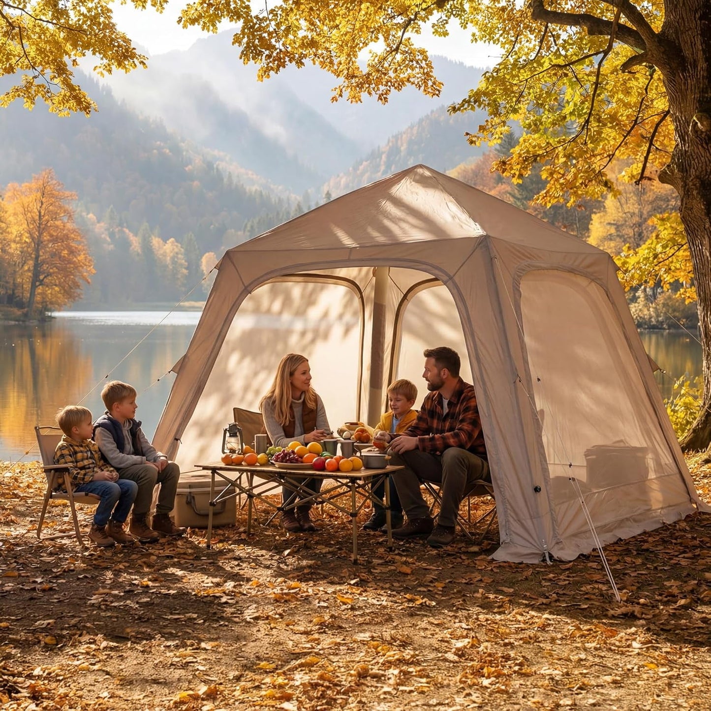 Lilypelle 4-6 Person Inflatable Camping Tent, 9.8ft x 9.8ft x 7.6ft Easy Setup Blow Up Tent with Hand Pump, PU3000mm Waterproof & Breathable 4 Season Glamping Tent for Outdoor Camping