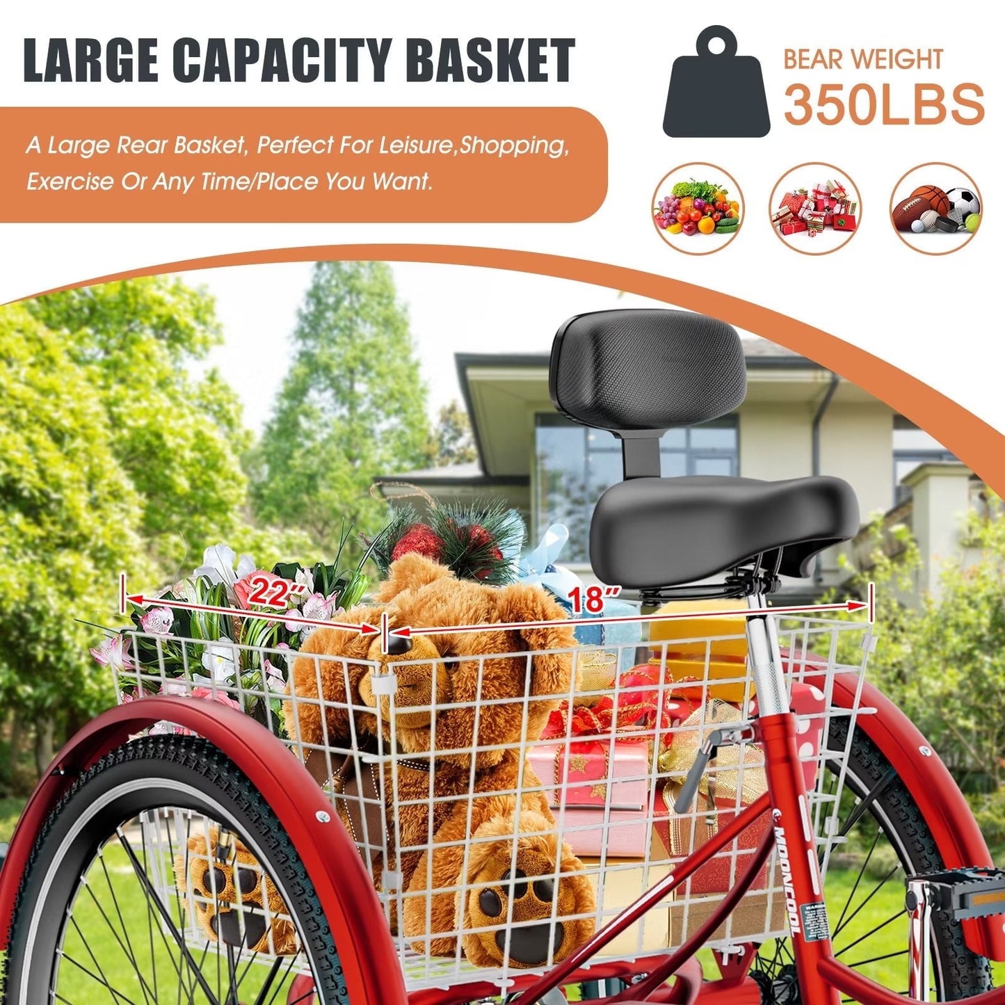 Lilypelle Adult Tricycles 7 Speed 20 inch Three Wheel Bike Cruiser Trike with Low-Step Through Frame/Large Basket for Men, Women, Seniors