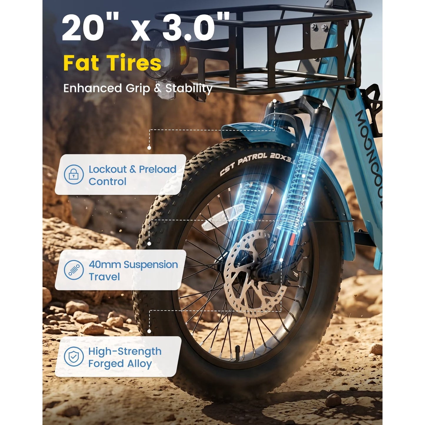 MOONCOOL TK2 PRO Adult Folding E-Trike with Reverse, 6-Speed, 48V 20Ah Battery, 1500W Peak, 20" Fat Tire, Torque & Cadence Sensor, 70 Mile, 16 MPH, Supports 5A Fast Charging