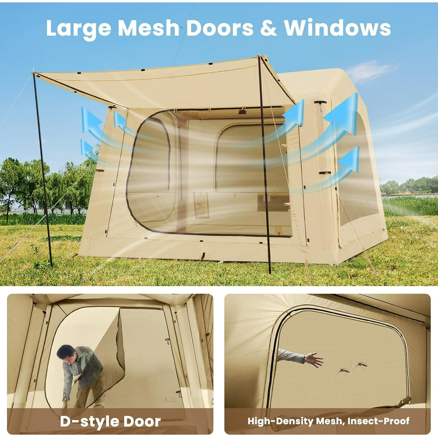 Lilypelle 4-6 Person Blow Up Inflatable Tent, 2-in-1 SUV Tailgate Hot Tent with Stove Jack, Easy Setup Camping Tent with Hand Pump, Waterproof Inflatable House for Outdoor