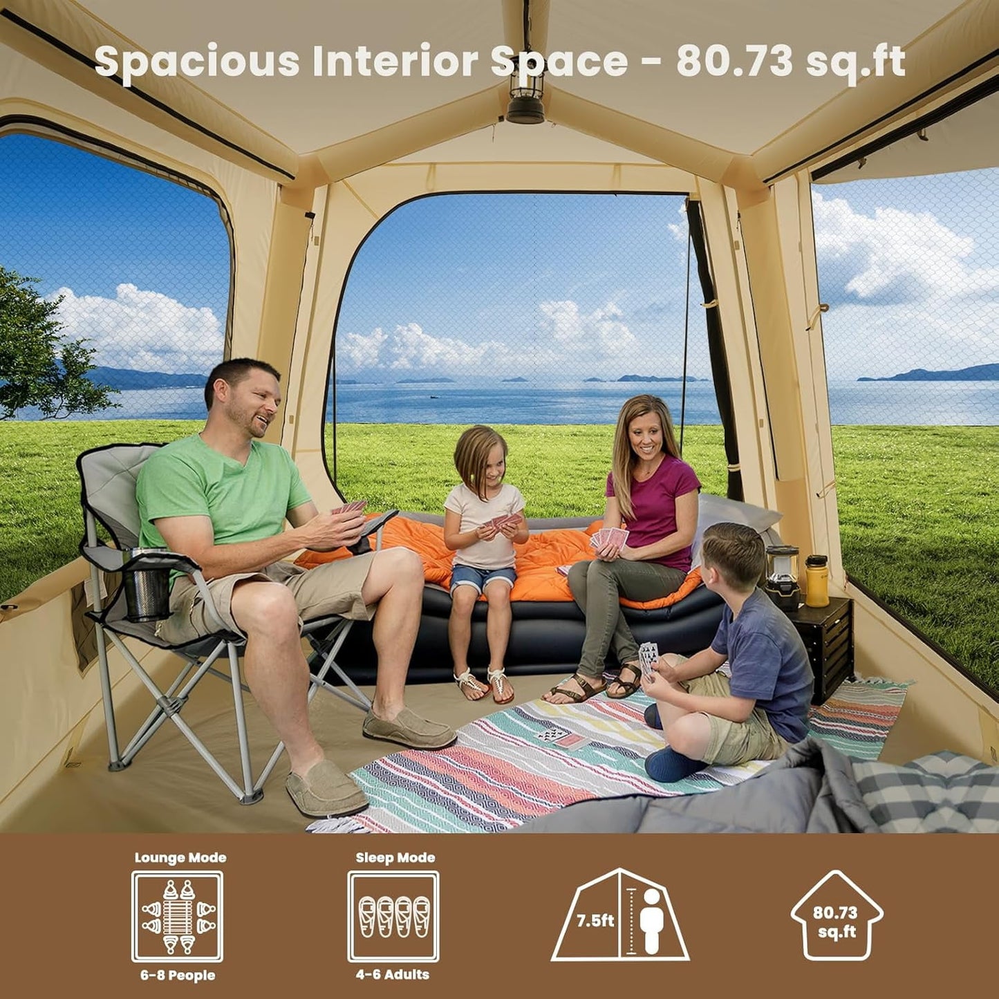 Lilypelle 4-6 Person Blow Up Inflatable Tent, 2-in-1 SUV Tailgate Hot Tent with Stove Jack, Easy Setup Camping Tent with Hand Pump, Waterproof Inflatable House for Outdoor