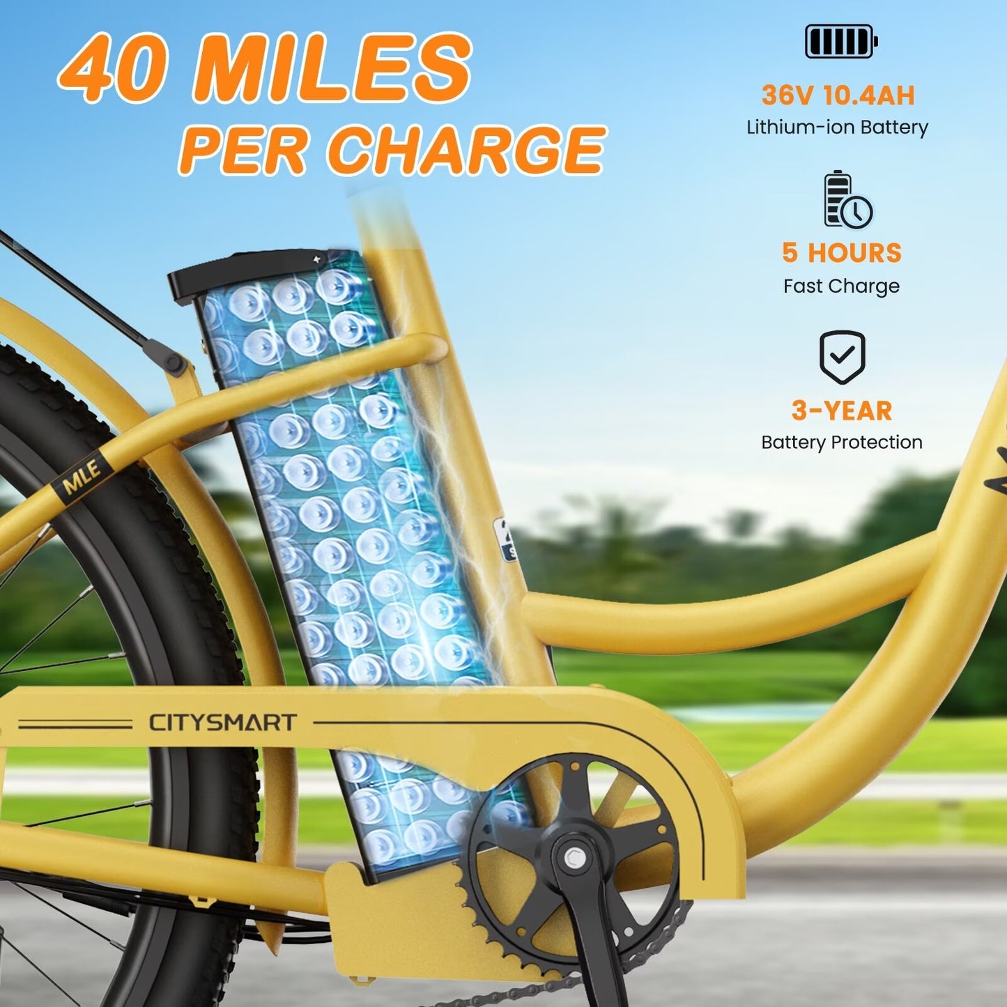 Lilypelle Electric Bike for Women Adults, 700W Peak Power, 40 Miles Electric Cruiser Bike with 36V 10.4Ah Battery, 7-Speed Electric Bicycle, 26" Tires and Front Fork Suspension