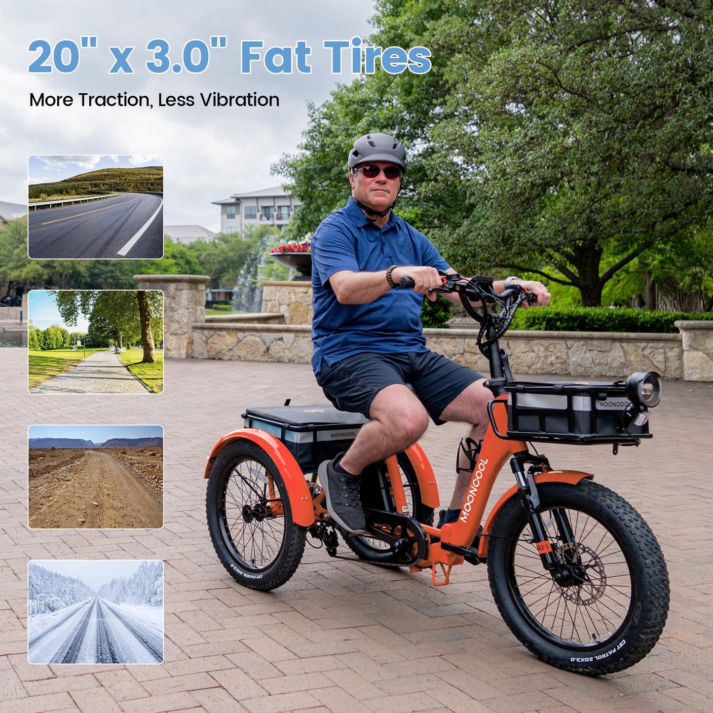 MOONCOOL TK1 Folding Electric Tricycle for Adults,48V 14.5Ah Removable battery, Peak 1000W Motor, 20" Fat Tire Step-Thru 3 Wheel Electric Bicycle W/ Mirrows Kit