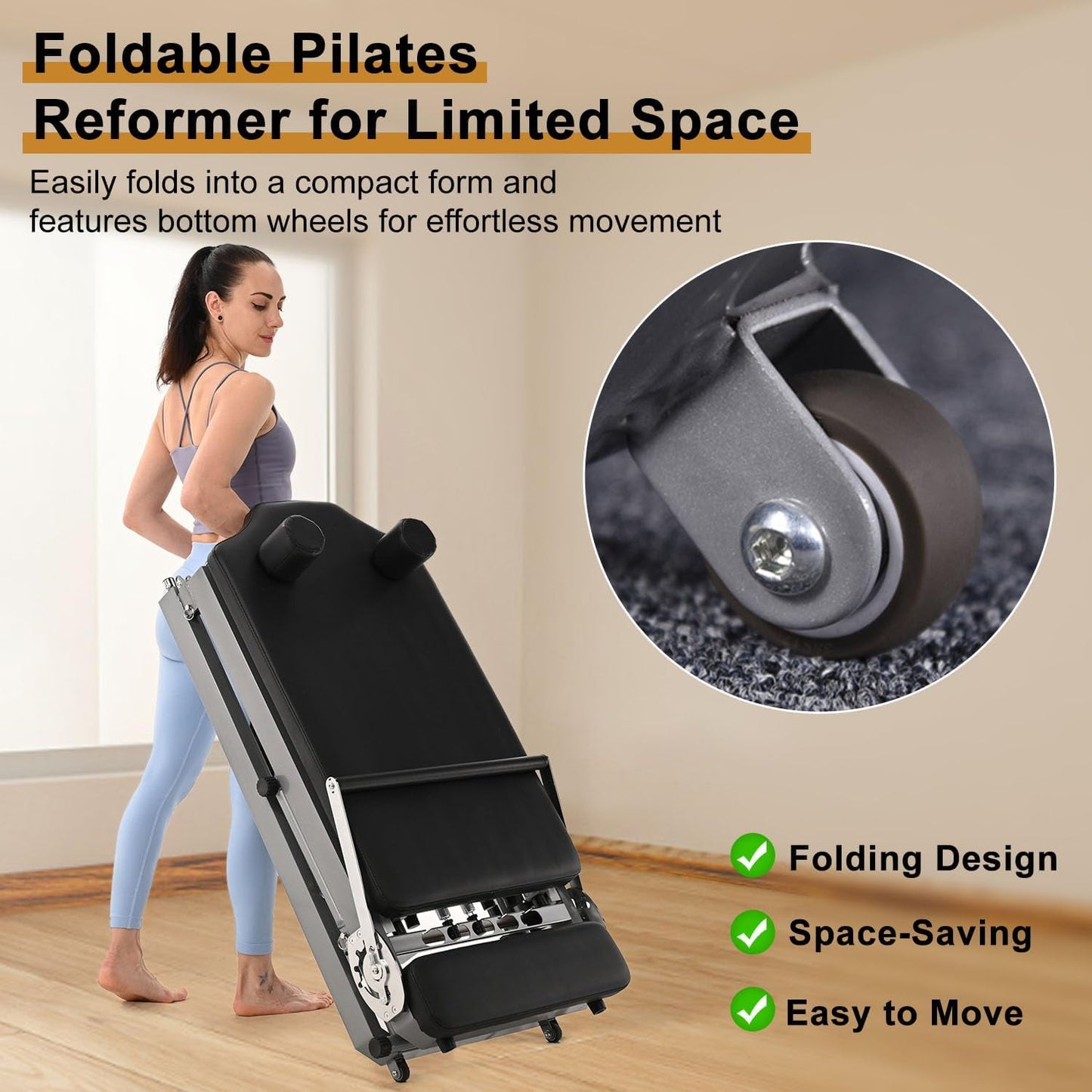 Lilypelle Pilates Reformer Machine Equipment with Spring for Home Workout,Foldable Reformer Pilates for Beginner ,300lbs load-bearing