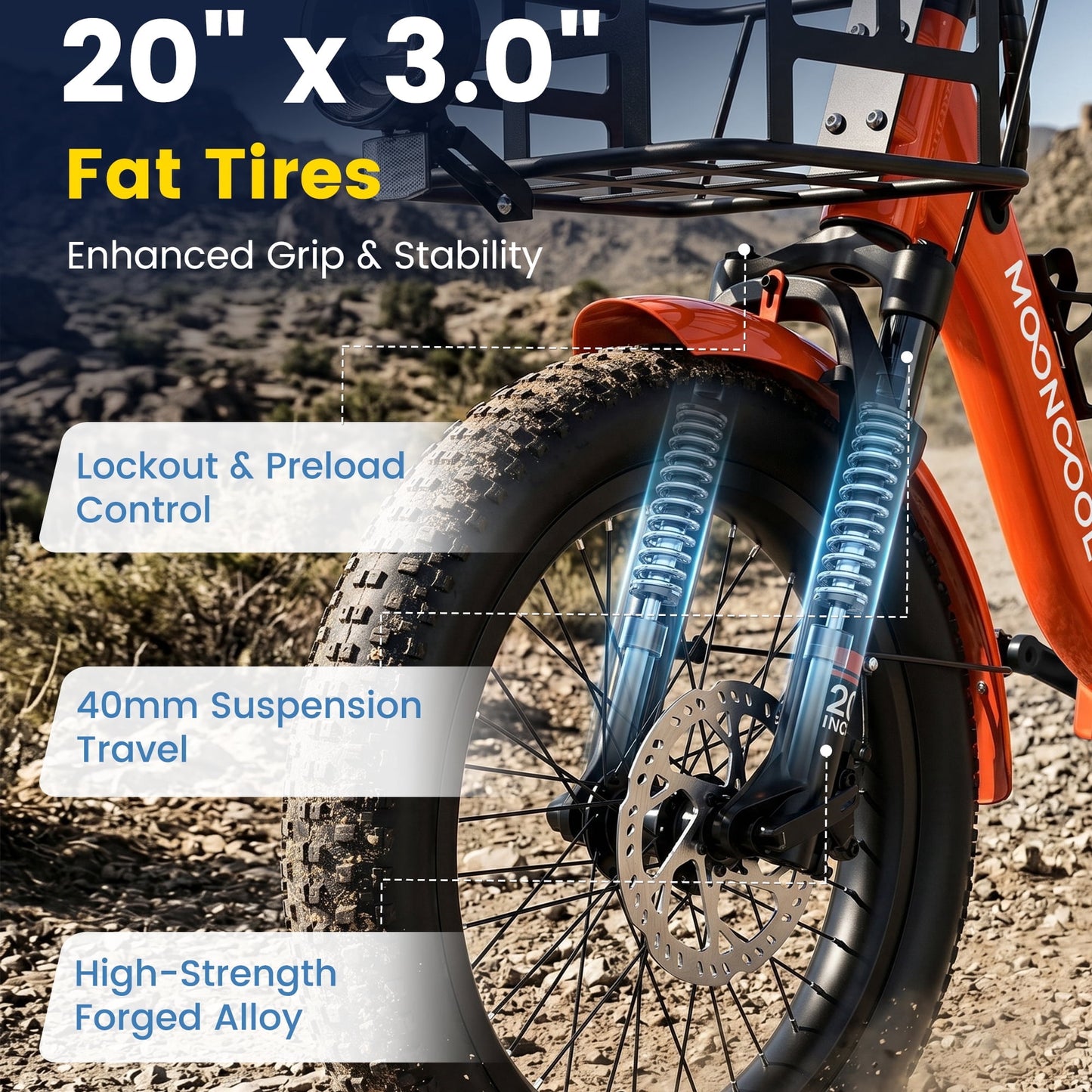 MOONCOOL TK2 Folding Electric Tricycle for Adults , 20x3.0" Fat Tire Etrike w/ Reverse, 48V 15Ah Battery, Peak 1000W Motor, 60-Mile,15.5 MPH