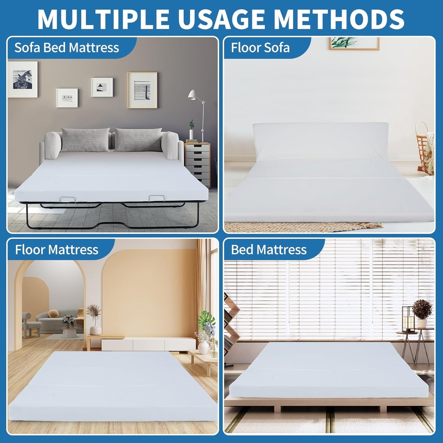 Lilypelle Foldable Sofa Bed Replacement Mattress Memory Foam 4 inch Pull Out Sofa Bed Mattress Full Size for Convertible Sleeper Sofa Couch Beds, Sofa Not Included, 72" L x 53" W x 4" H