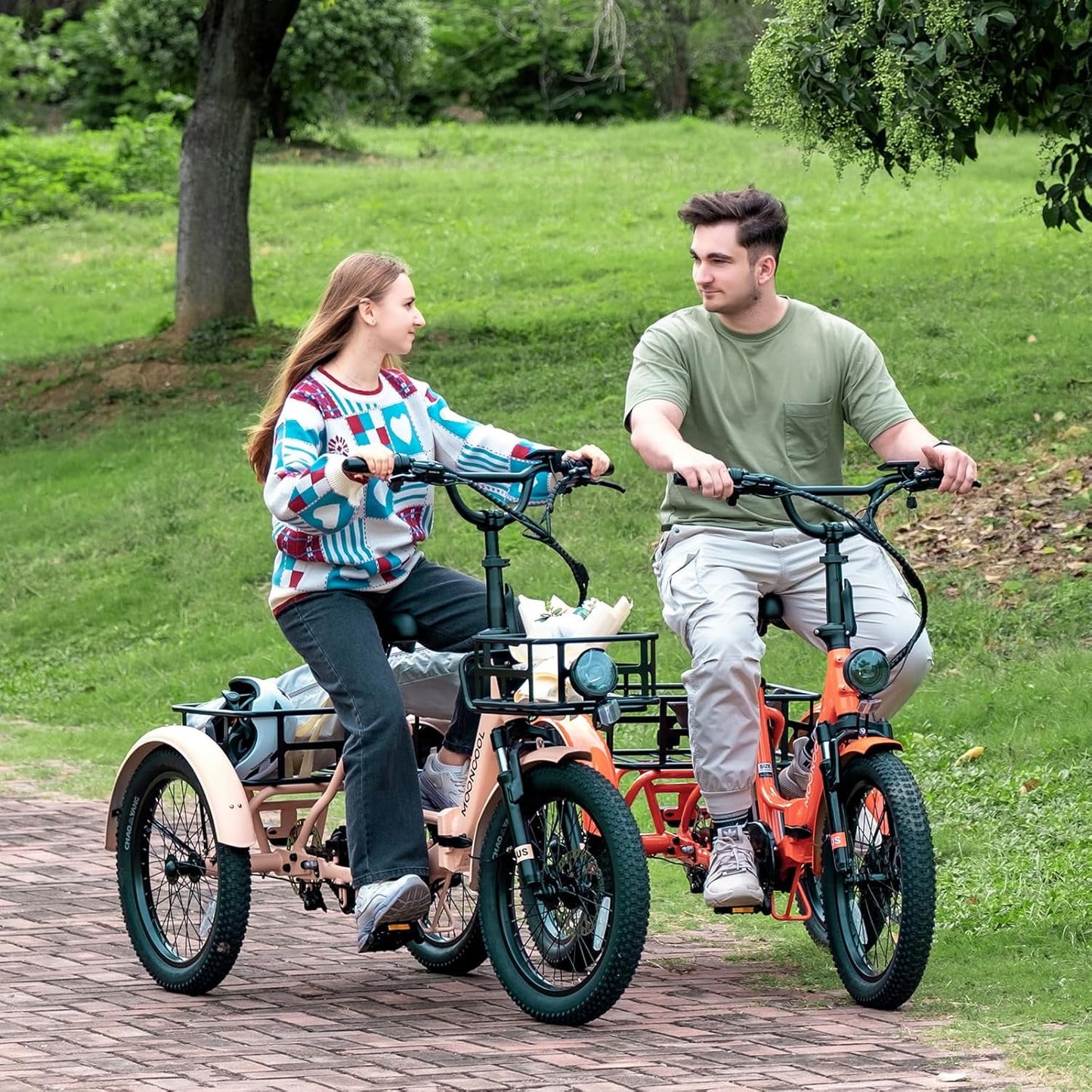 MOONCOOL Electric Tricycle for Adults, 20" Folding 3 Wheels Electric Bicycle, 48V 500W Motorized Three Wheel Ebike w/Aluminum Frame, Removable Battery and Basket