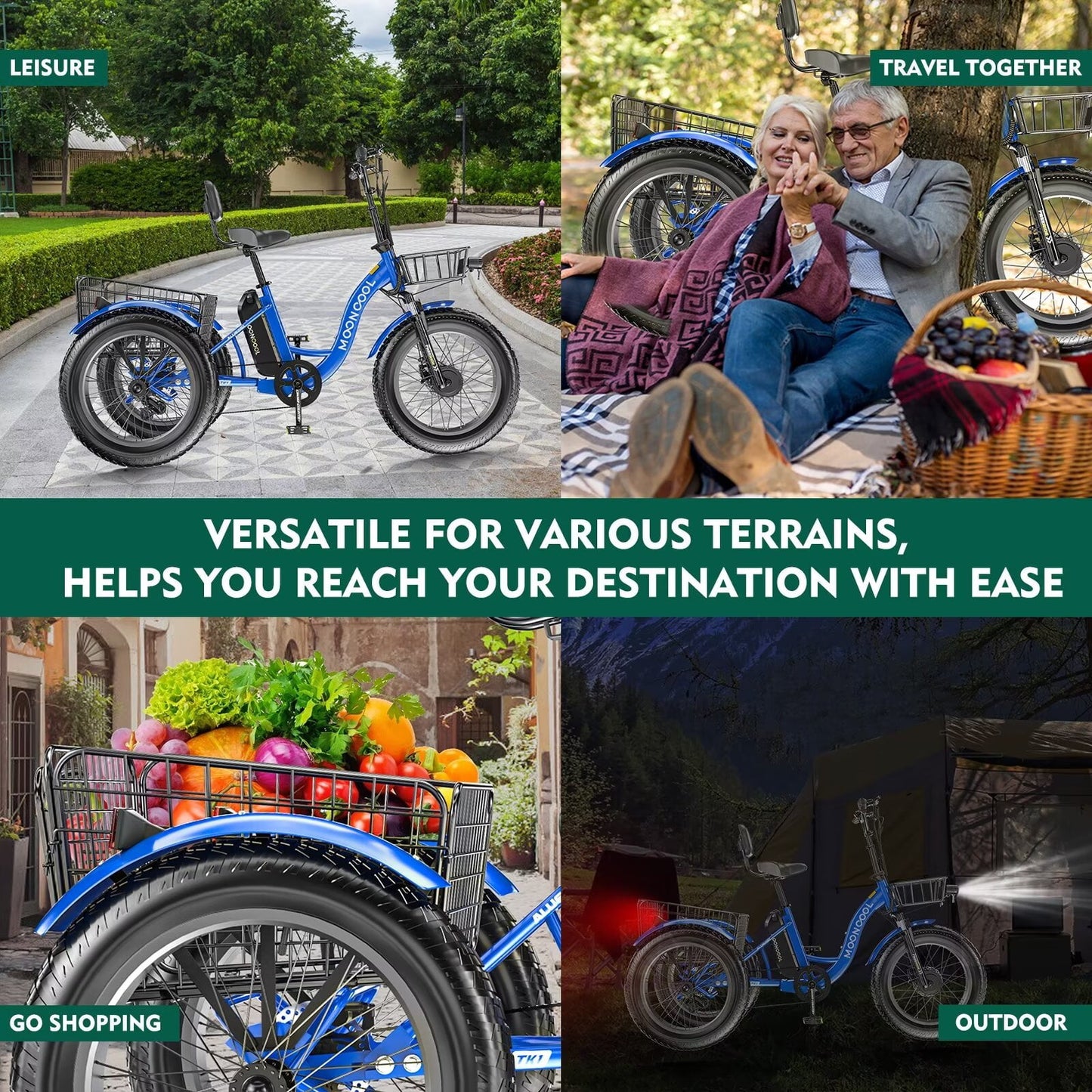 Lilypelle 7-Speed Electric Tricycle with 20" x 4" Fat Tires for Adults,500W 48V 14.5Ah Lithium Battery ,3 Wheels Electric bike with Front & Rear Basket for Men, Women，Senior