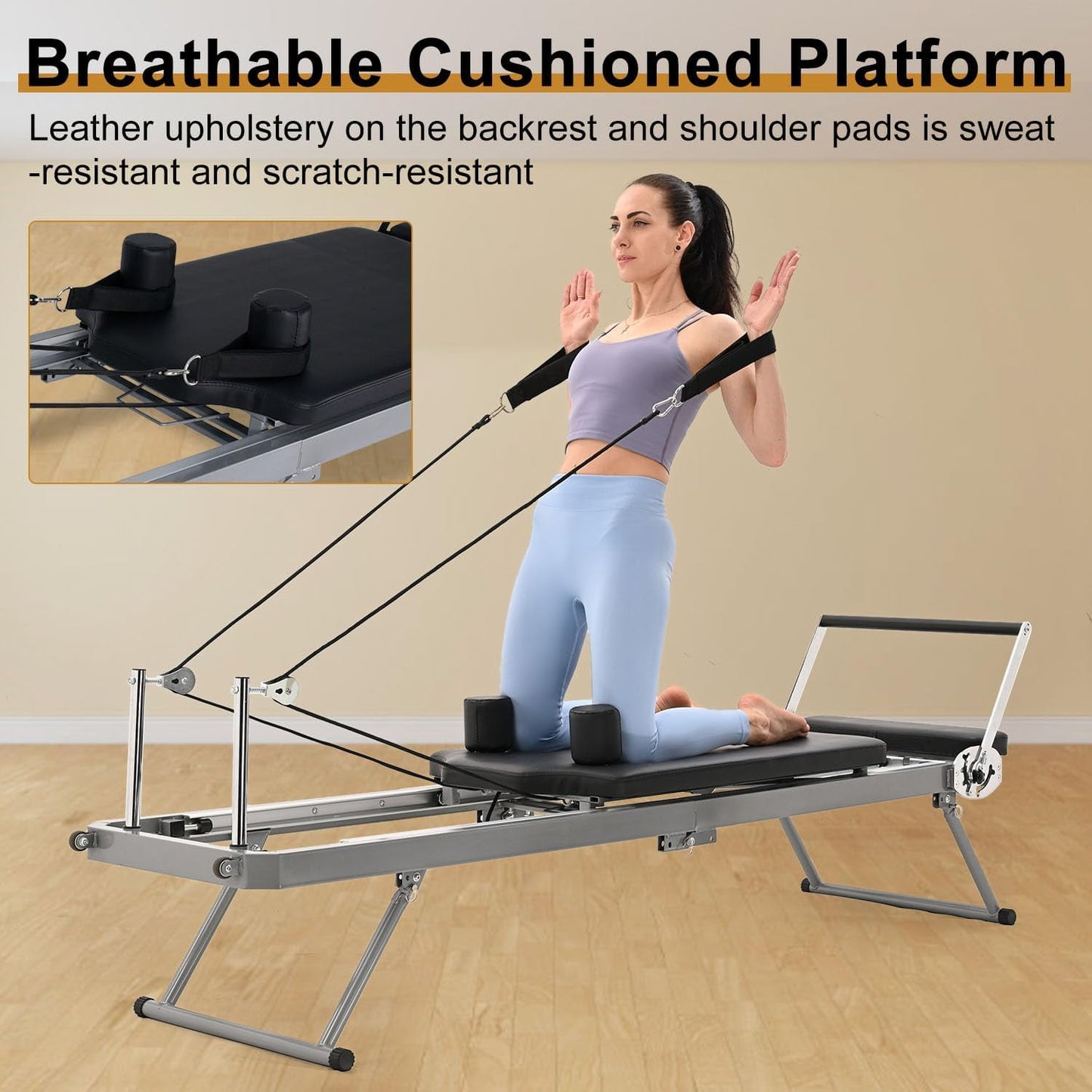 Lilypelle Pilates Reformer Machine Equipment with Spring for Home Workout,Foldable Reformer Pilates for Beginner ,300lbs load-bearing