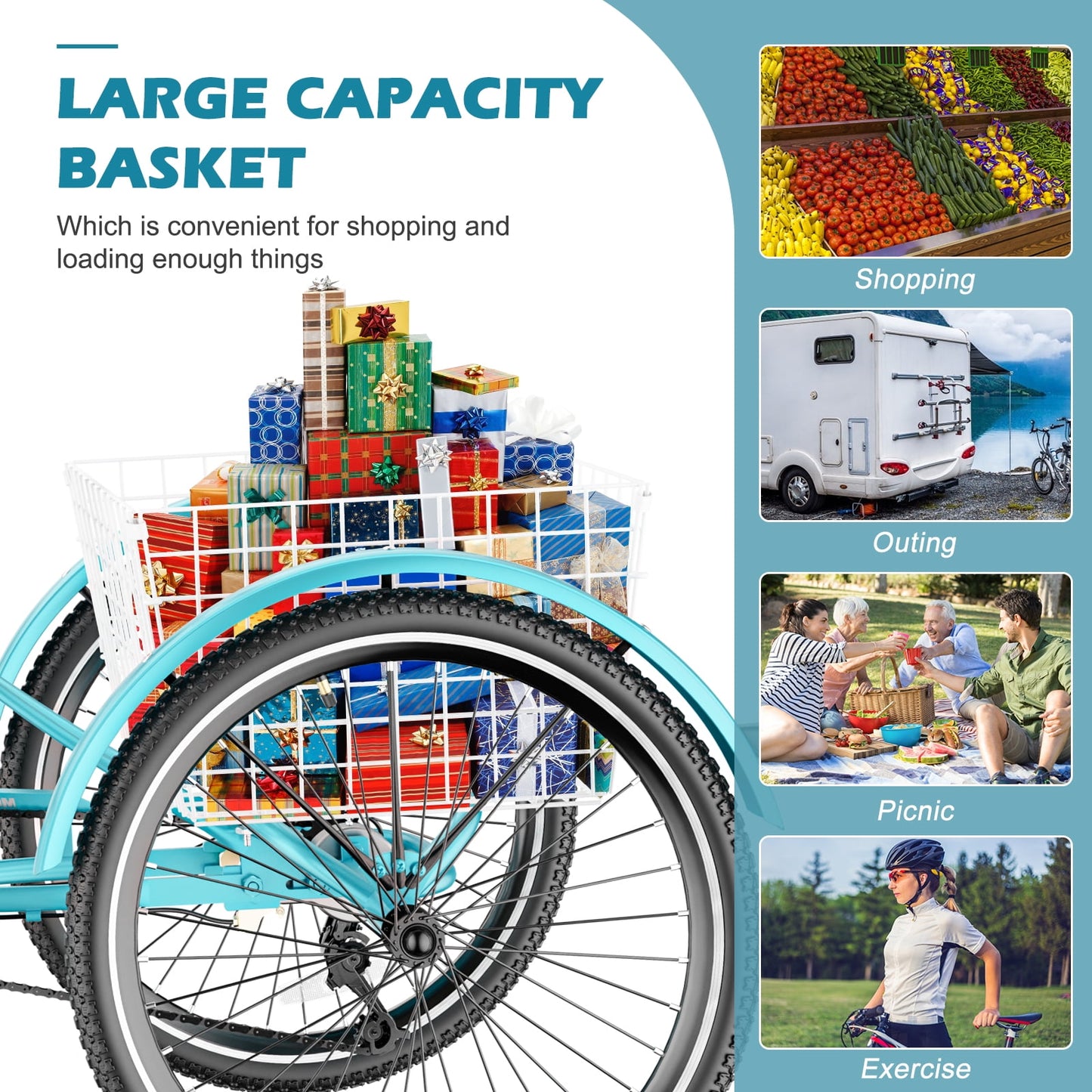 Lilypelle Retro Adult Tricycles 7-Speed 26 Inch Three Wheel Bike Cruiser Trike with Low-Step Through Frame/Large Basket for Men, Women, Seniors