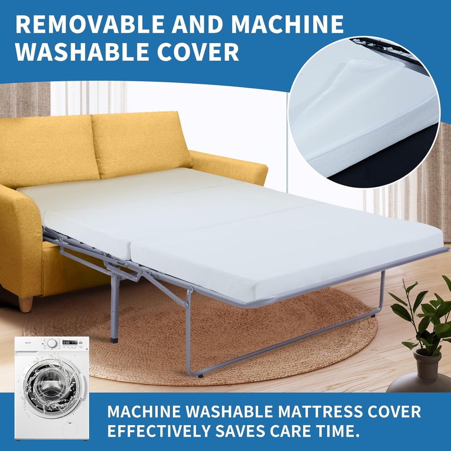 Lilypelle Foldable Sofa Bed Replacement Mattress Memory Foam 4 inch Pull Out Sofa Bed Mattress Full Size for Convertible Sleeper Sofa Couch Beds, Sofa Not Included, 72" L x 53" W x 4" H