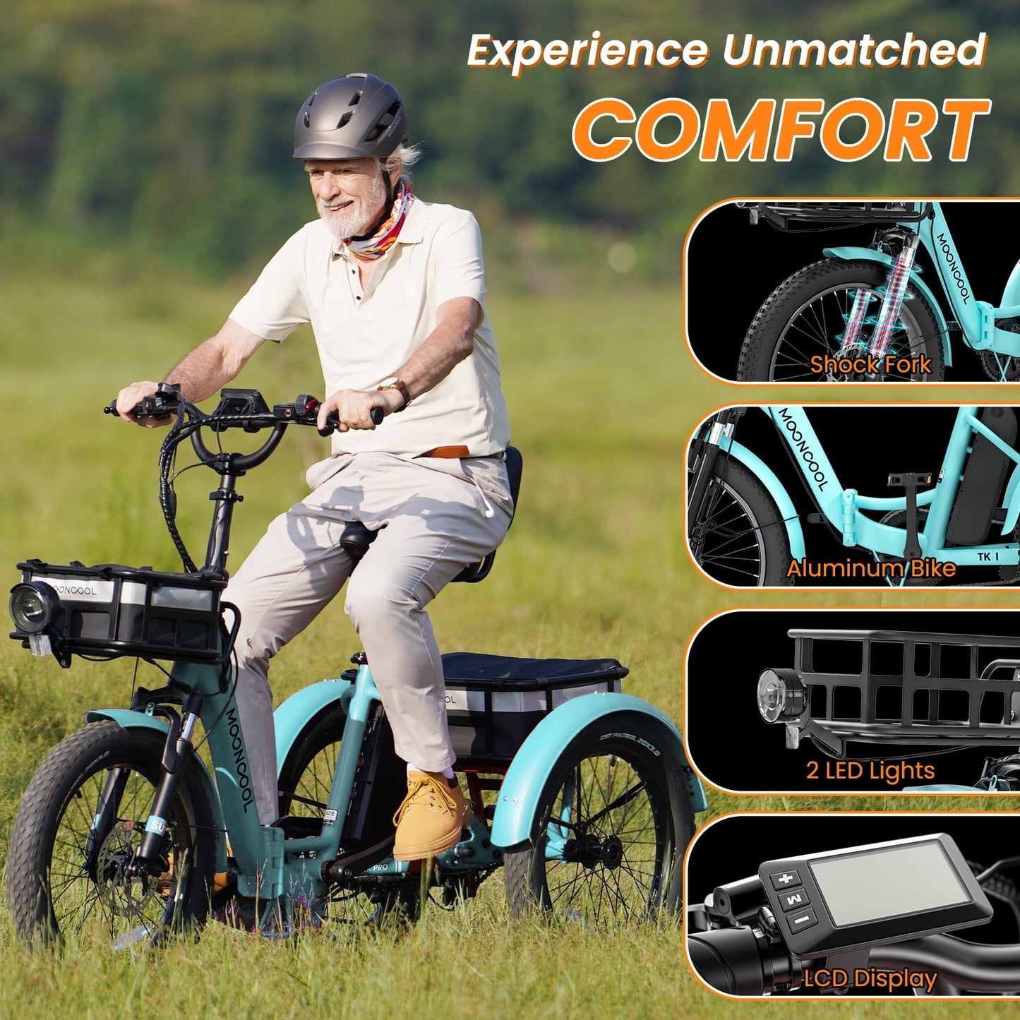 MOONCOOL Electric Trike, Electric Tricycle for Adults, 20" Folding 3 Wheels Electric Bicycle, 48V 750W Motorized Three Wheel Ebike with Aluminum Frame, Removable Battery and Basket, UL2849