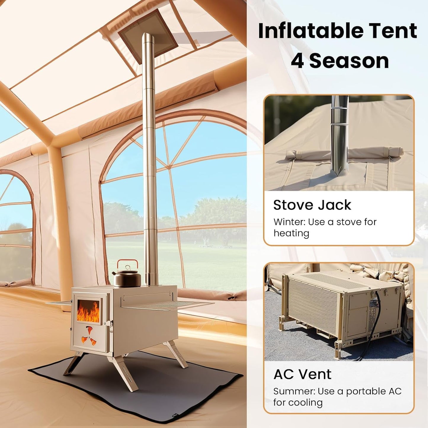 Lilypelle 12 Person Blow Up Camping Inflatable Tent w/ Stove Jack & AC Port, 18.4′x9.8′x6.9′Waterproof Oxford 2 Room Air Tent,Easy Setup Glamping Inflatable House w/ Stove Jack