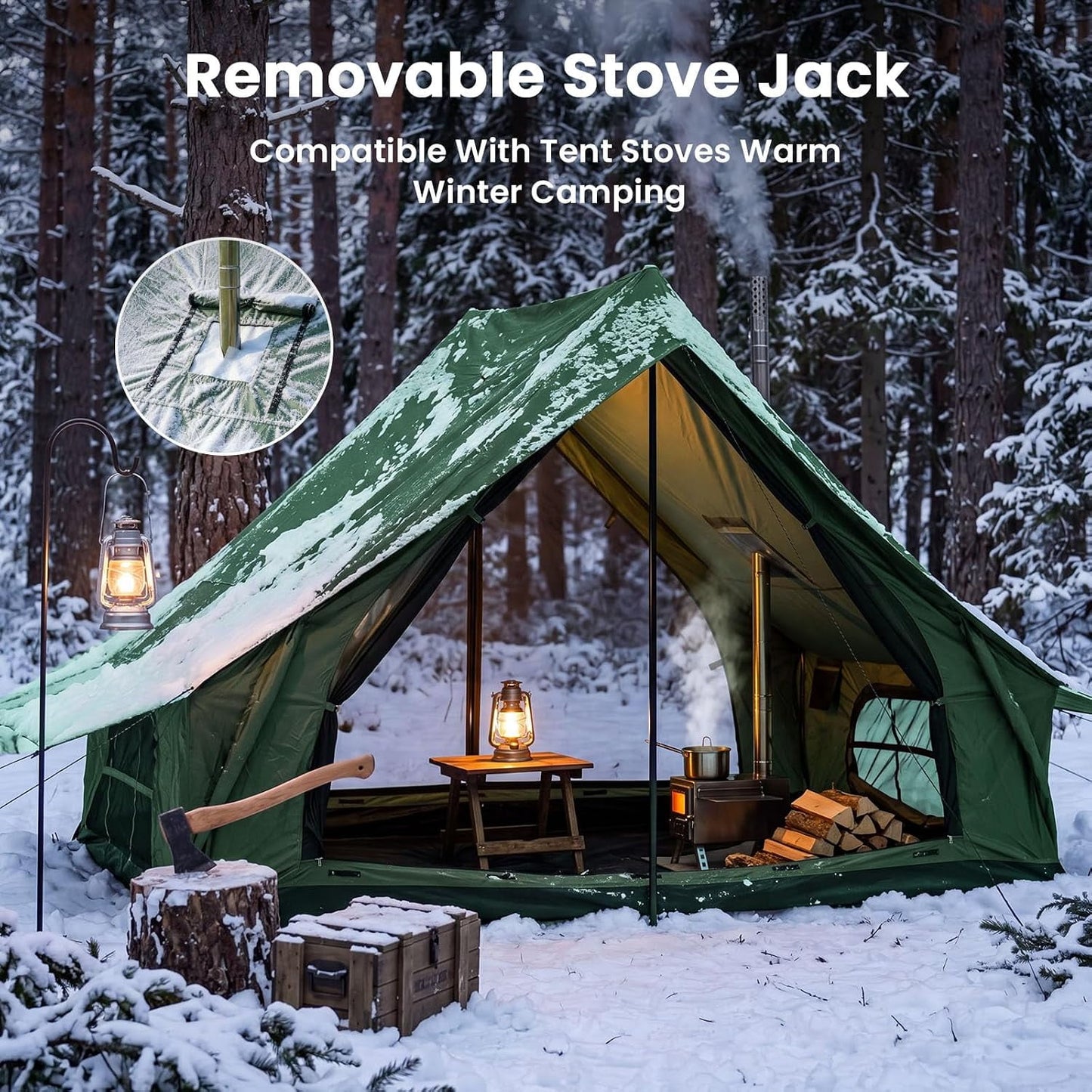 Lilypelle Lightweight Backpacking Camping Tent for 2-4 Person, 4 Season Windproof Tent with Stove Jack, 210T Ripstop Waterproof PU3000mm, All Weather Hiking Tent，Green