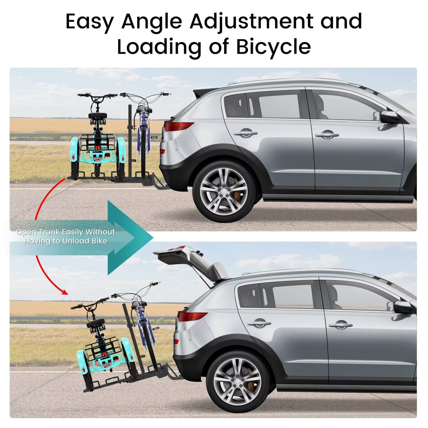 MOONCOOL Trike Hitch Rack for SUV Truck Van RV, Fit 2" Receiver, Foldable Bike Carrier, 170/270 lbs Heavy-Duty Platform Carrier,Black-Upgraded