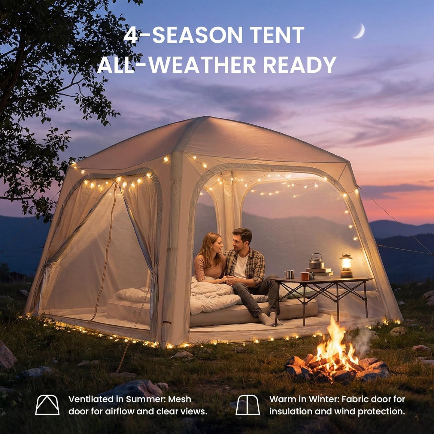 Lilypelle 4-6 Person Inflatable Camping Tent, 9.8ft x 9.8ft x 7.2ft Easy Setup Blow Up Tent with Hand Pump, PU3000mm Waterproof & Breathable 4 Season Glamping Tent for Outdoor Camping