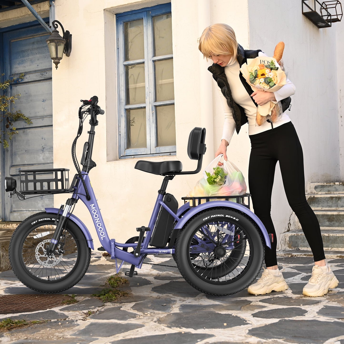 Lilypelle TK-Pro Electric Tricycle for Adults,750W 48V Folding E-Mountain bike UL2849 , 20" 6 Speed 3 Wheels Electric Bicycle with Front & Rear Basket and Removable 20AH Battery