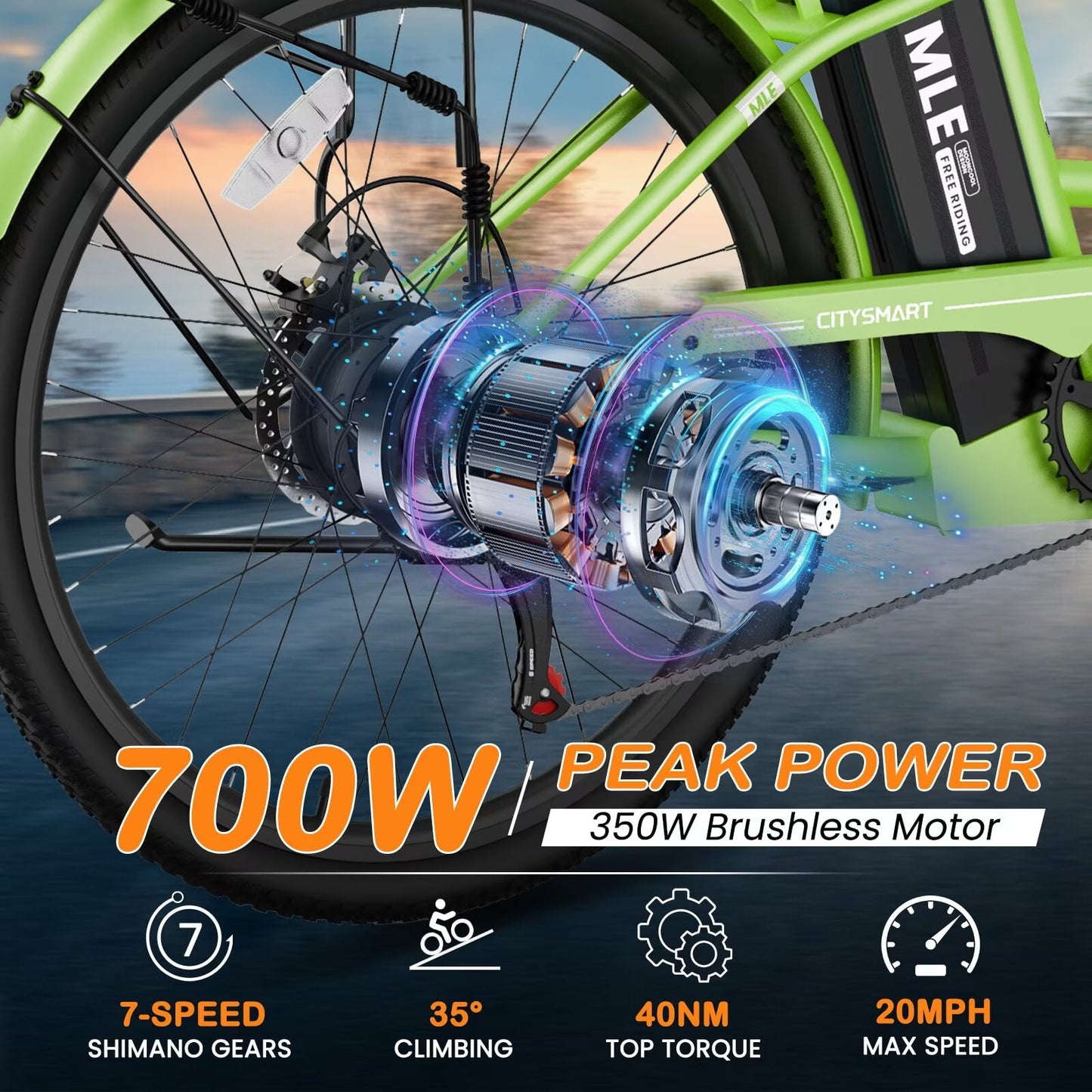 Lilypelle Electric Bike for Women Adults, 700W Peak Power, 40 Miles Electric Cruiser Bike with 36V 10.4Ah Battery, 7-Speed Electric Bicycle, 26" Tires and Front Fork Suspension