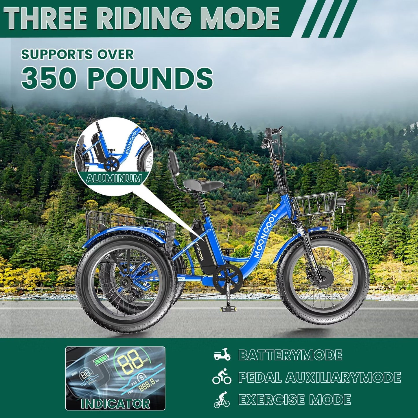 Lilypelle 7-Speed Electric Tricycle with 20" x 4" Fat Tires for Adults,500W 48V 14.5Ah Lithium Battery ,3 Wheels Electric bike with Front & Rear Basket for Men, Women，Senior