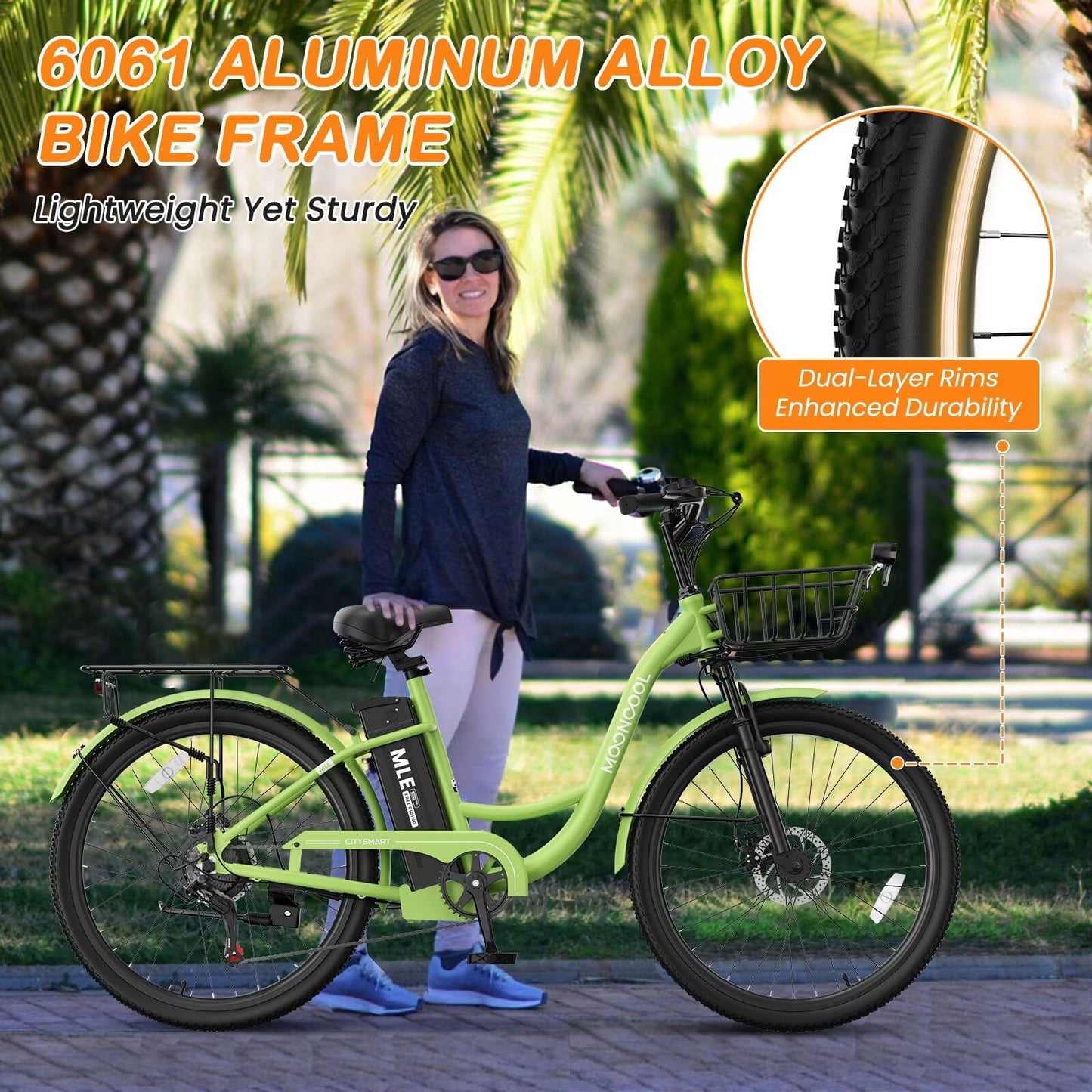 Lilypelle Electric Bike for Women Adults, 700W Peak Power, 40 Miles Electric Cruiser Bike with 36V 10.4Ah Battery, 7-Speed Electric Bicycle, 26" Tires and Front Fork Suspension