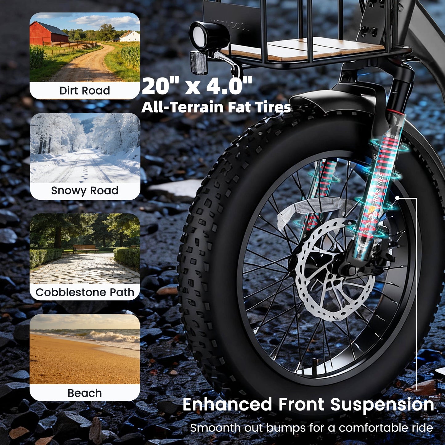MOONCOOL Folding Electric Tricycle for Adults, 20" x 4" Fat Tire Electric Trike, 48V Peak 1092W Electric Bicycle, 3 Wheels 7 Speed Ebike w/ 14.5Ah Removable Battery& Speed Differential Mechanism