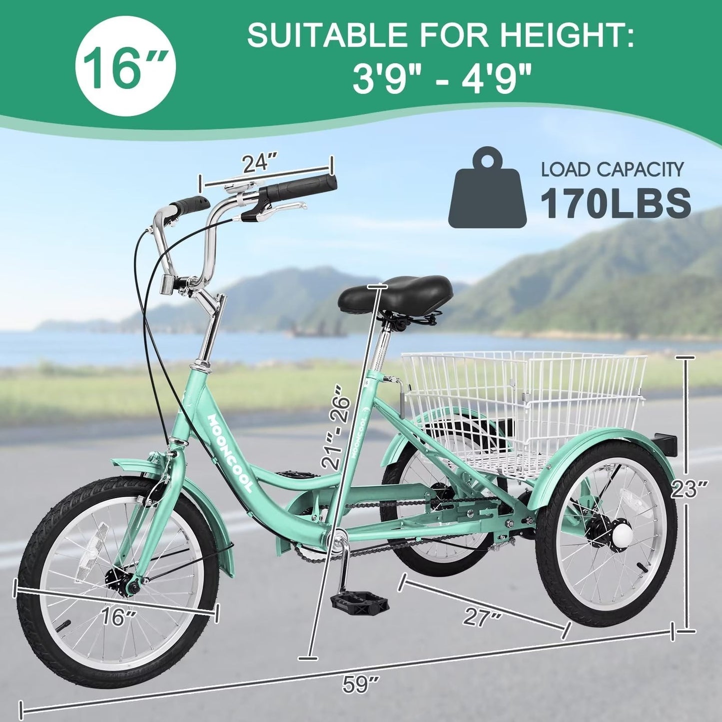 Lilypelle Kids Tricycle with 16" Wheels，1-Speed Trike for Adult Beginner Riders, 3 Wheels Bike with Basket for Exercise & Shopping & Picnic，Stars&Stripes