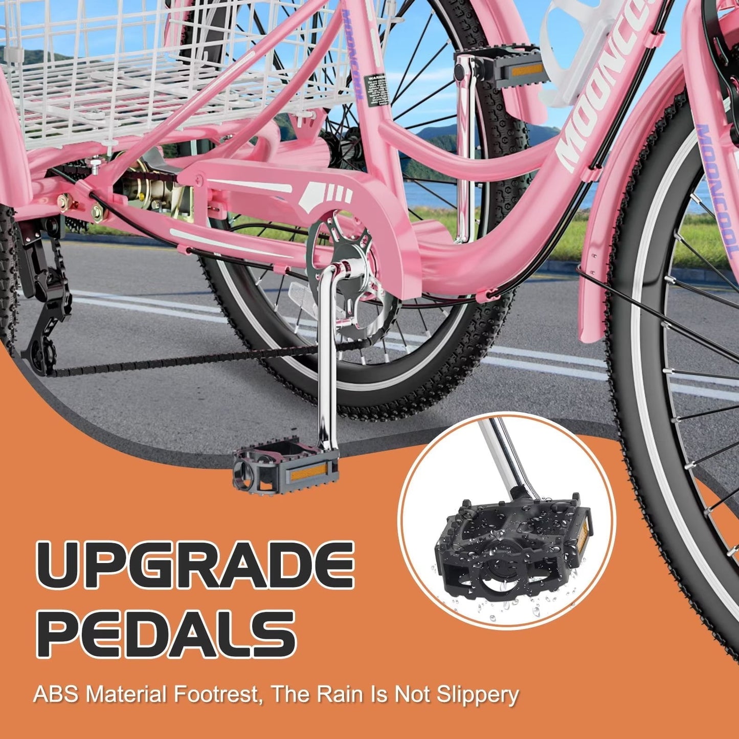 Lilypelle Adult Tricycles 7 Speed 24 inch Three Wheel Bike Cruiser Trike with Low-Step Through Frame/Large Basket for Men, Women, Seniors,Pink