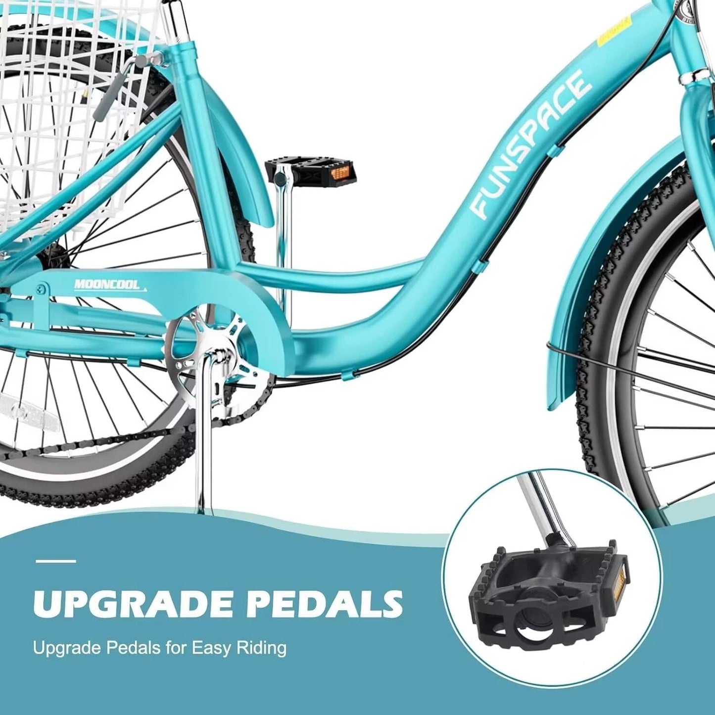 Lilypelle Retro Adult Tricycles 7-Speed 26 Inch Three Wheel Bike Cruiser Trike with Low-Step Through Frame/Large Basket for Men, Women, Seniors