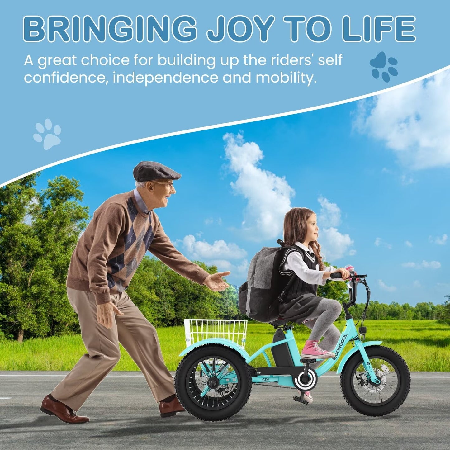 Lilypelle Electric tricycle for Kids , 6/9/12Mph three wheel electric bike w/ 250W motor， 24V 10.4Ah Battery, Headlights & Horn, Large Rear Basket ,2 sets of DIY stickers,16"x3" Wheel,30Miles