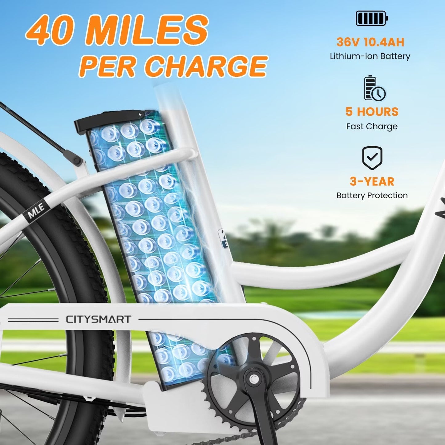 Lilypelle Electric Bike for Women Adults, 700W Peak Power, 40 Miles Electric Cruiser Bike with 36V 10.4Ah Battery, 7-Speed Electric Bicycle, 26" Tires and Front Fork Suspension