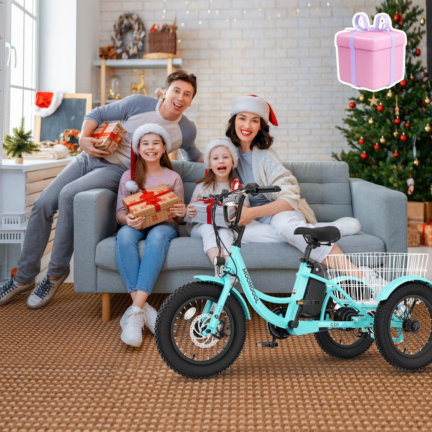 Lilypelle Electric tricycle for Kids , 6/9/12Mph three wheel electric bike w/ 250W motor， 24V 10.4Ah Battery, Headlights & Horn, Large Rear Basket ,2 sets of DIY stickers,16"x3" Wheel,30Miles