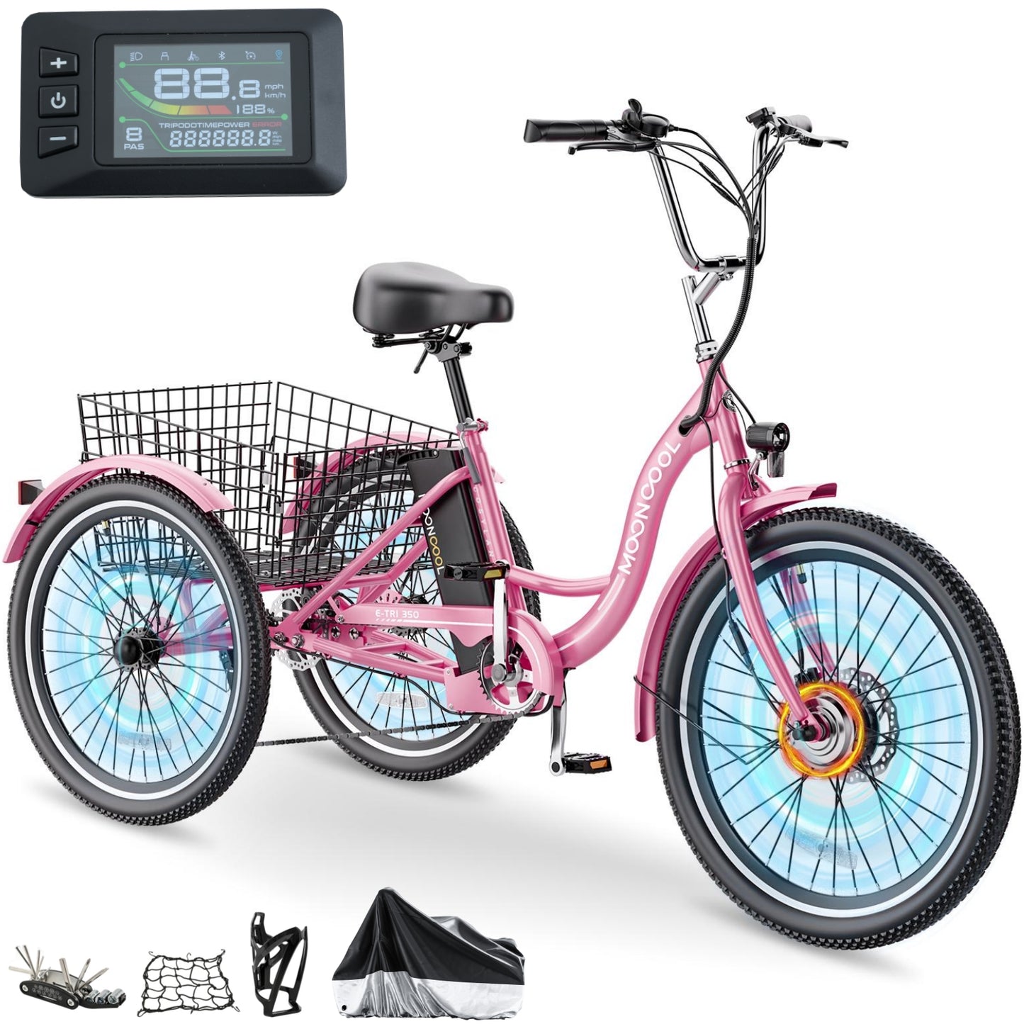 Lilypelle Electric Tricycle for Adults, 350W Electric Trike 7 Speed with 36V removable Battery, 3 Wheel Electric Bikes for Women Men Seniors, 450lb, 24/26 inch Tire