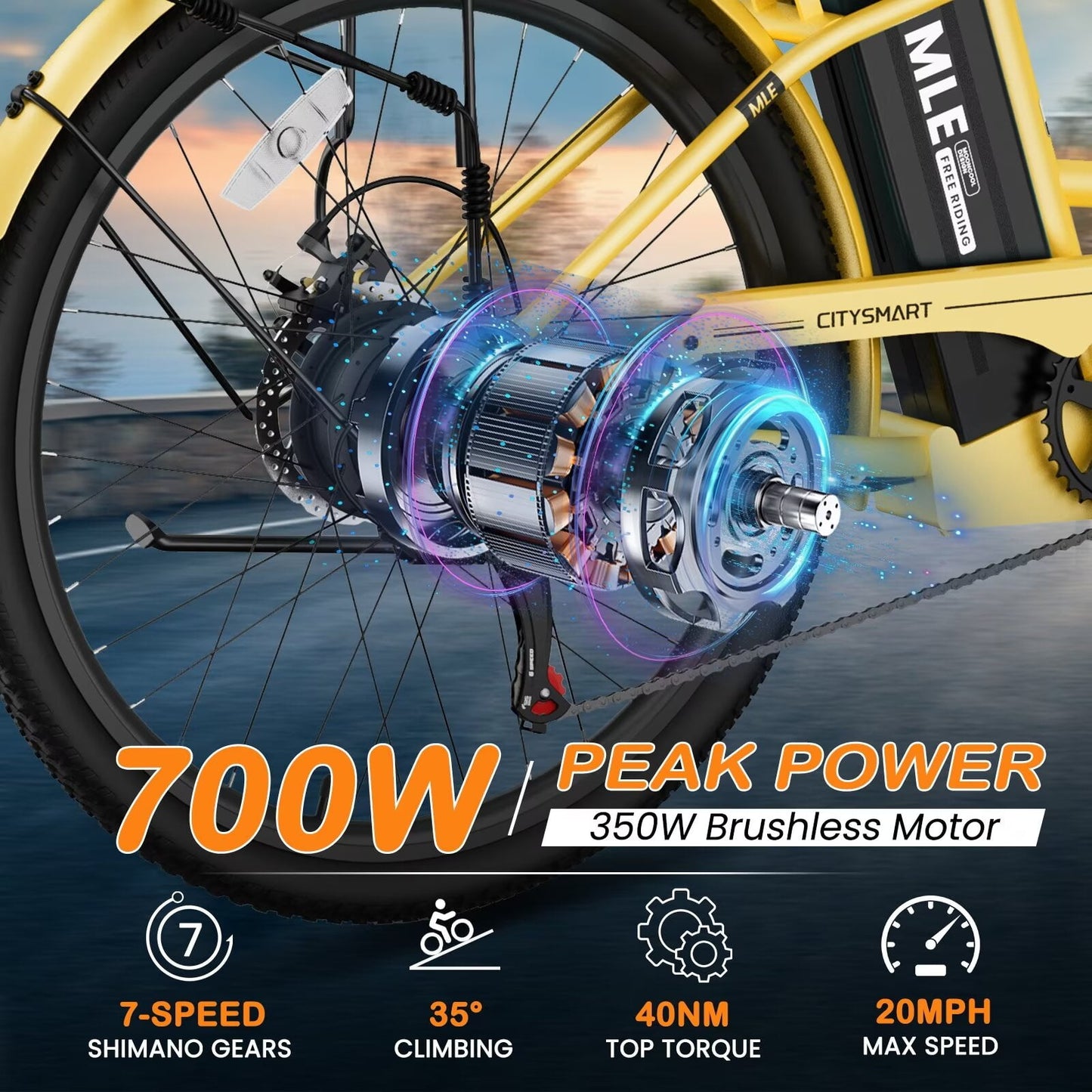 Lilypelle Electric Bike for Women Adults, 700W Peak Power, 40 Miles Electric Cruiser Bike with 36V 10.4Ah Battery, 7-Speed Electric Bicycle, 26" Tires and Front Fork Suspension