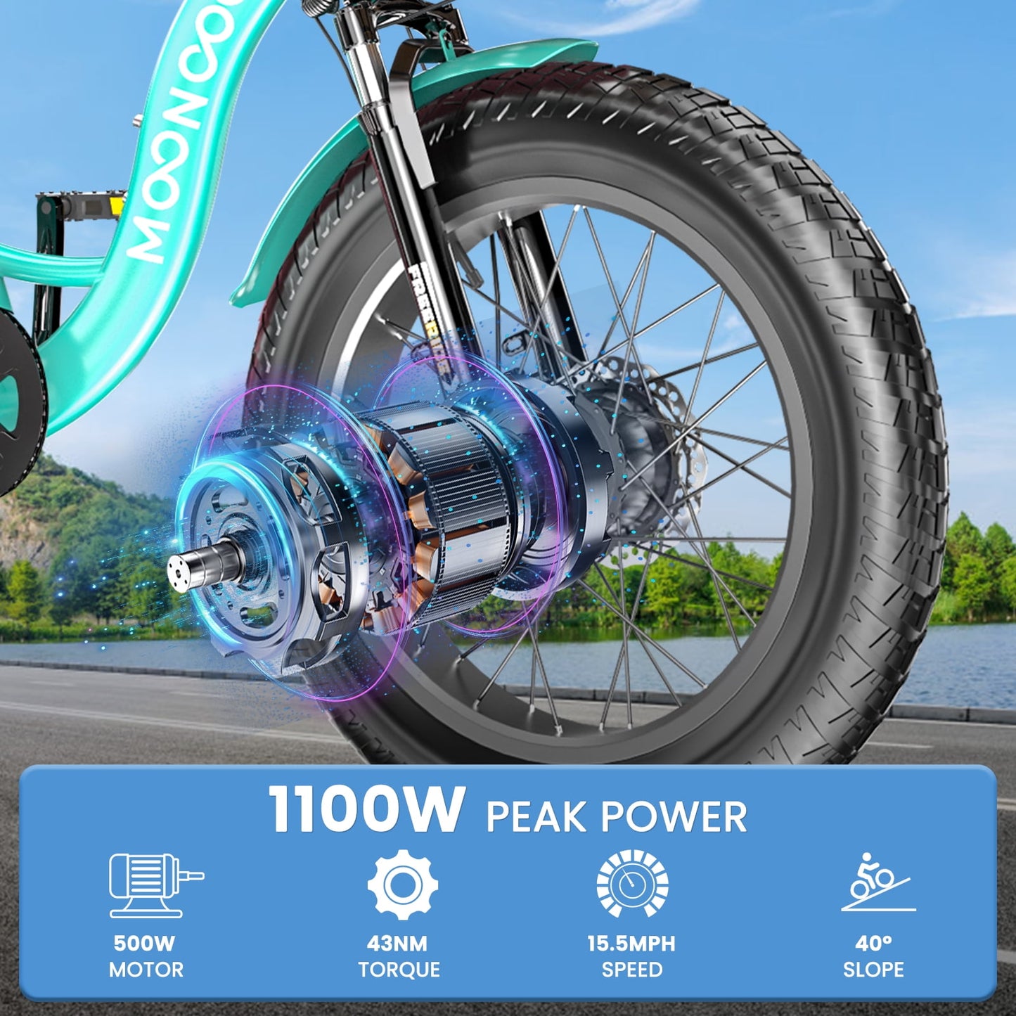MOONCOOL Electric Tricycle for Adults, 20" x 4" Fat Tire Electric Trike, 48V 500W Motorized Electric Bicycle, 3 Wheels 7 Speed Ebike with Removable Battery, Aluminum Frame & Large Basket, UL2849