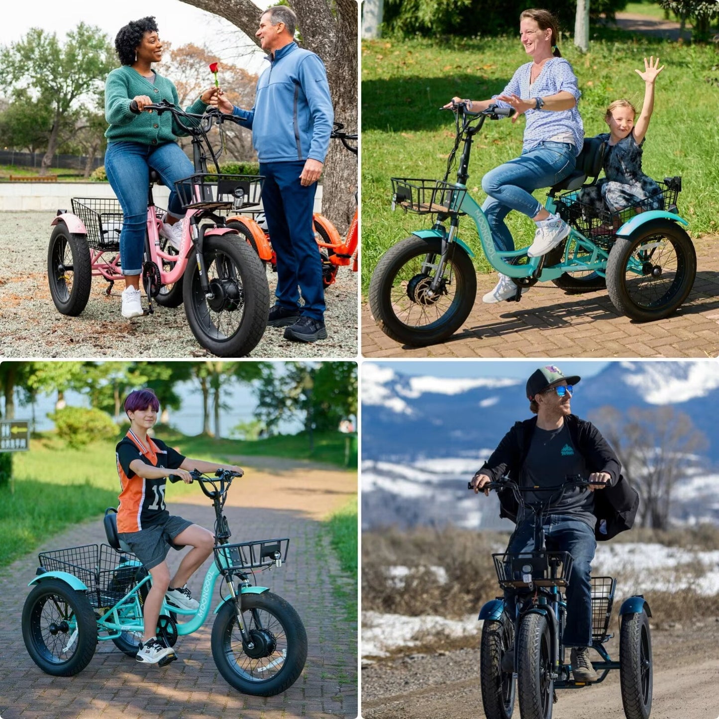 MOONCOOL All-Terrain Electric Tricycle for Adults, 1100w Motor 48V 14.5Ah Battery,7-Speed 20" x 4.0" Fat Tire 3 Wheel Electric Bike , 25-60 miles