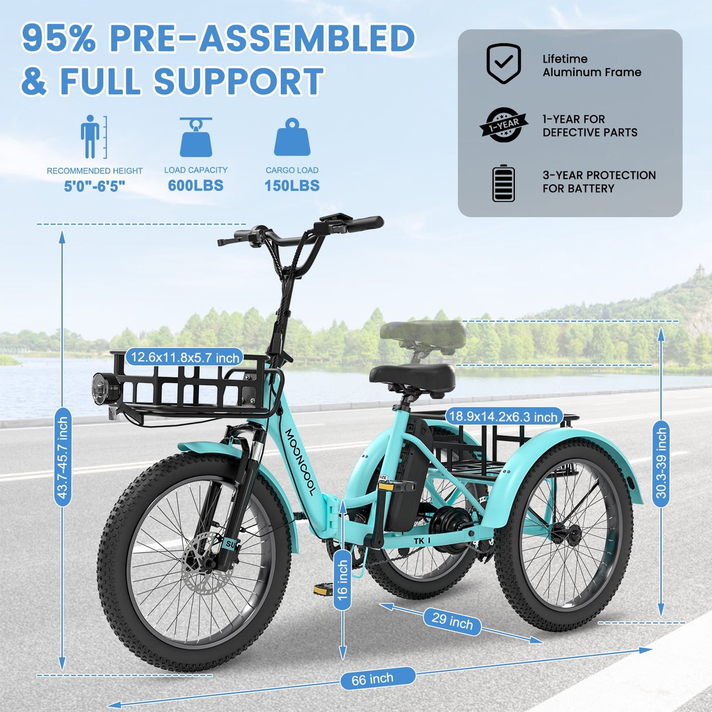 MOONCOOL Electric Trike, Electric Tricycle for Adults, 20" Folding 3 Wheels Electric Bicycle, 48V 750W Motorized Three Wheel Ebike with Aluminum Frame, Removable Battery and Basket, UL2849