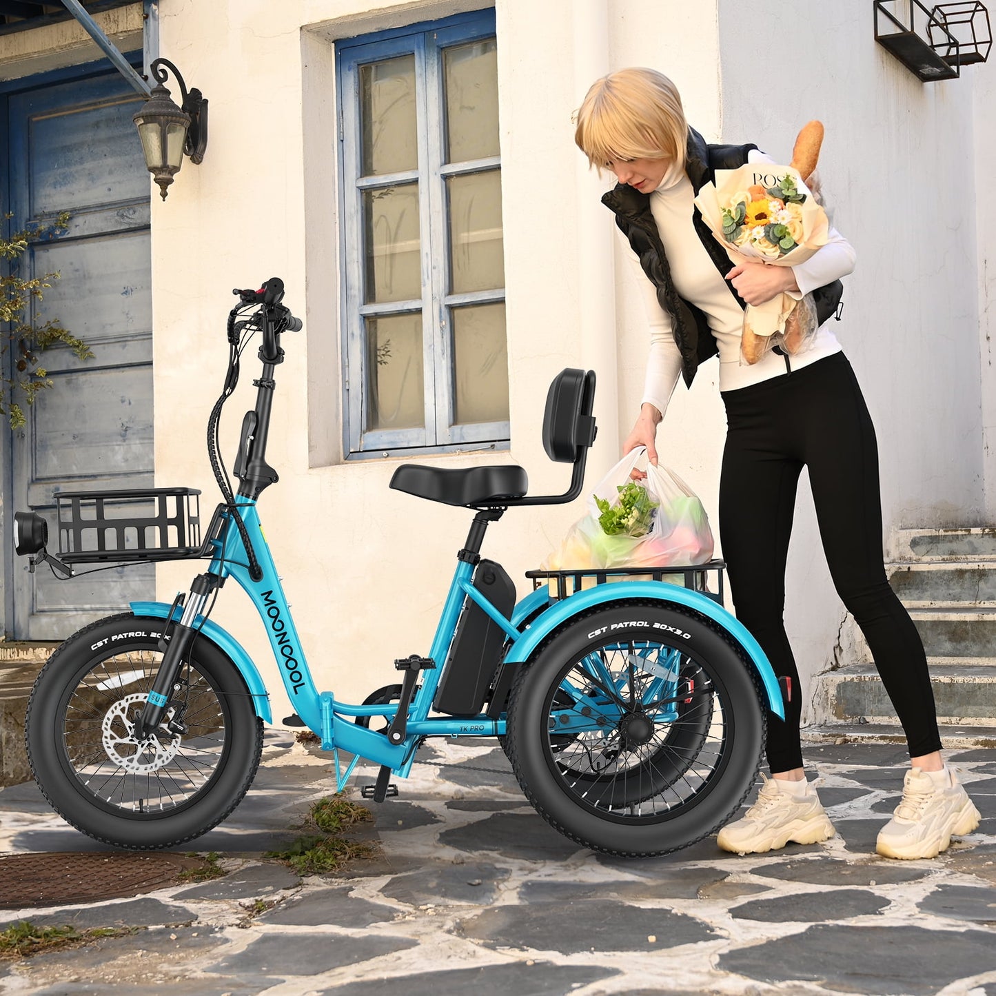 MOONCOOL TK1 Pro Electric Trike, Electric Tricycle for Adults, 20" Folding 3 Wheels Electric Bicycle, 48V 750W Motorized Ebike with Aluminum Frame, Removable Battery and Basket, UL2849