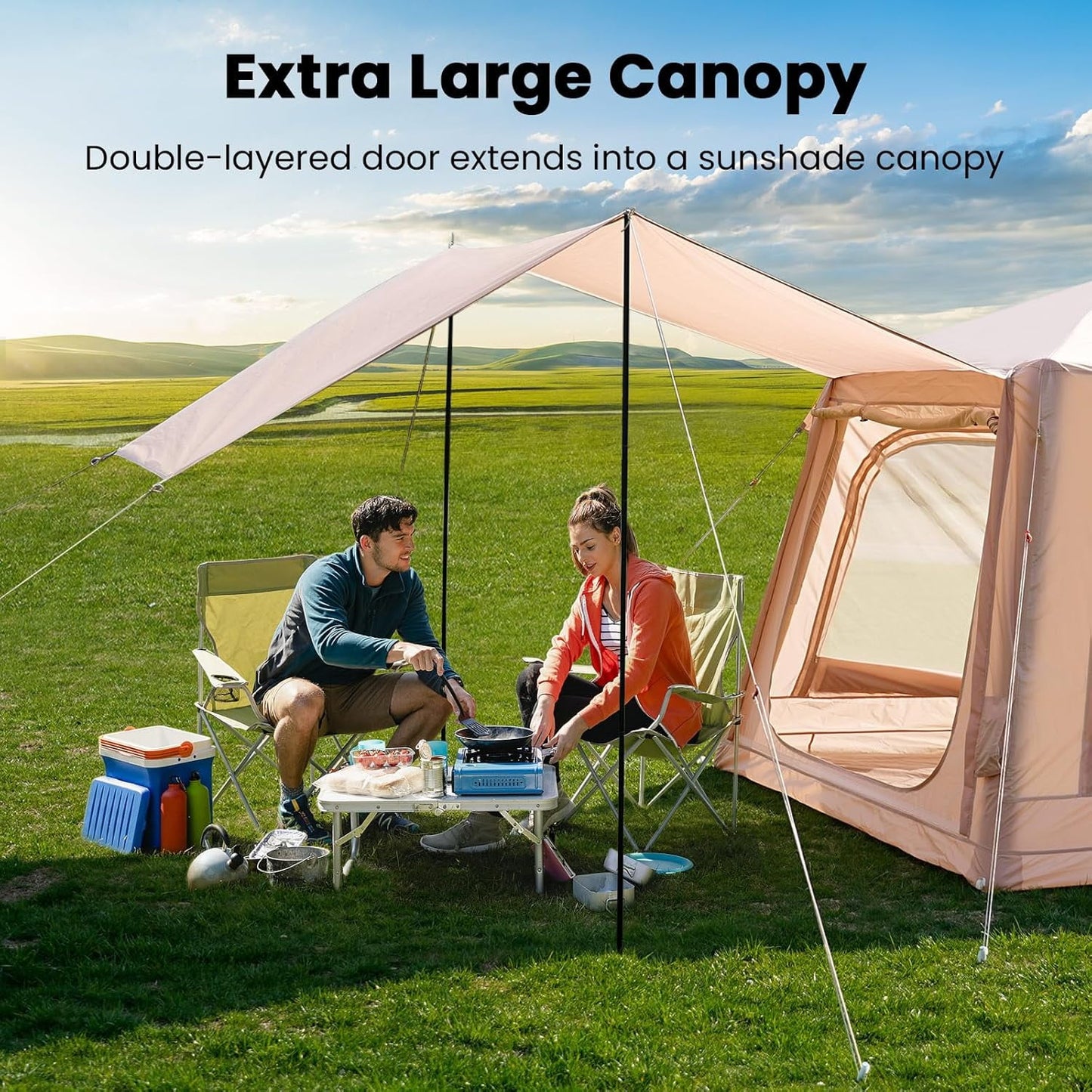 Lilypelle 2-4 Person Blow Up Inflatable Tent with Canopy, Instant Setup Hot Tent, Waterproof Inflatable Camp Tent with Hand Pump, All-Weather Glamping Inflatable House
