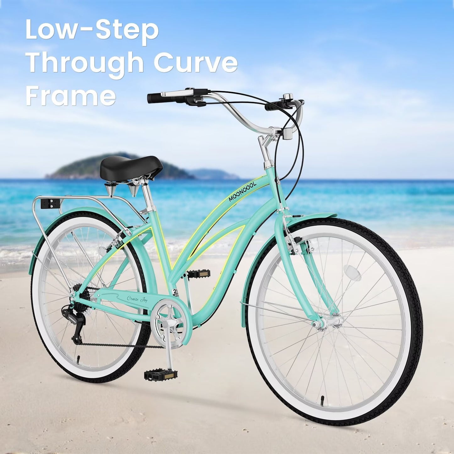 Lilypelle Adults Beach Cruiser Bicycle, 24" 26" Wheel 7 Speed Bike Fits Rider: 4'11"-6'2", Step Through Bikes for Commuting, Unisex