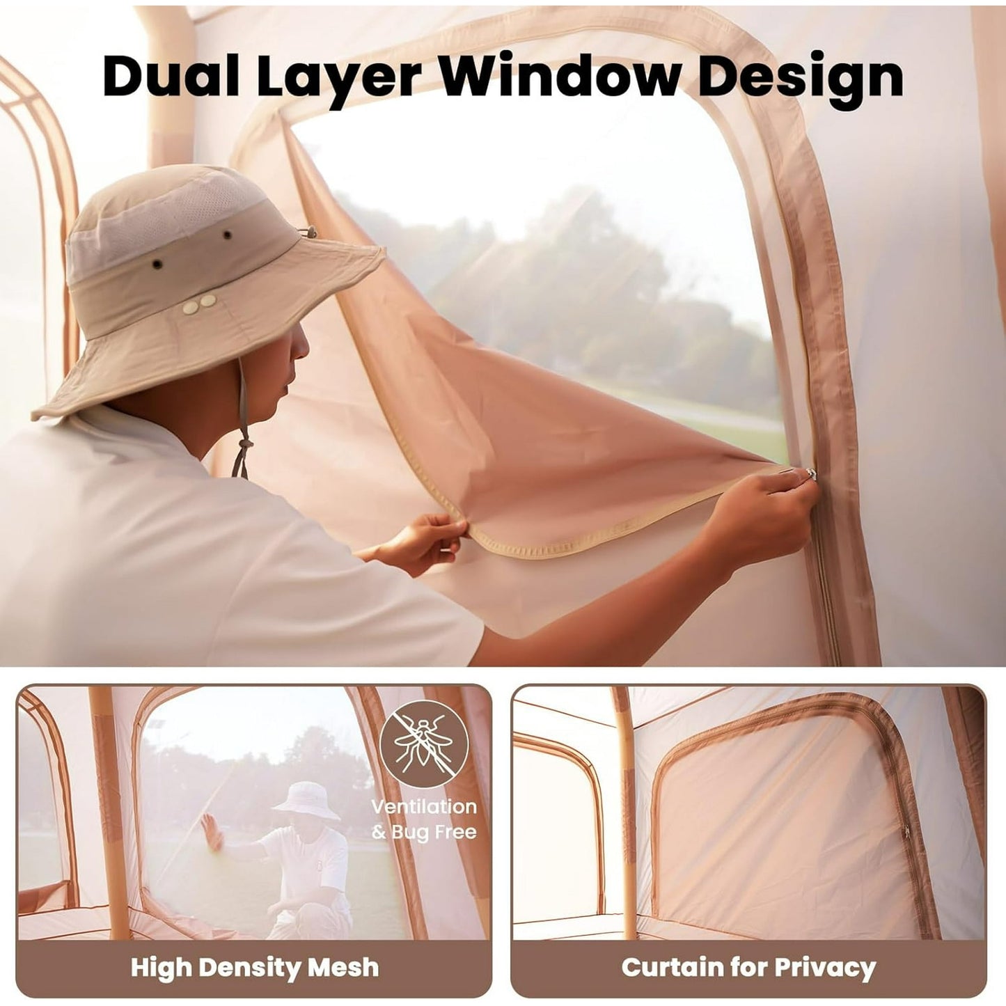 Lilypelle 2-4 Person Blow Up Inflatable Tent with Canopy, Instant Setup Hot Tent, Waterproof Inflatable Camp Tent with Hand Pump, All-Weather Glamping Inflatable House