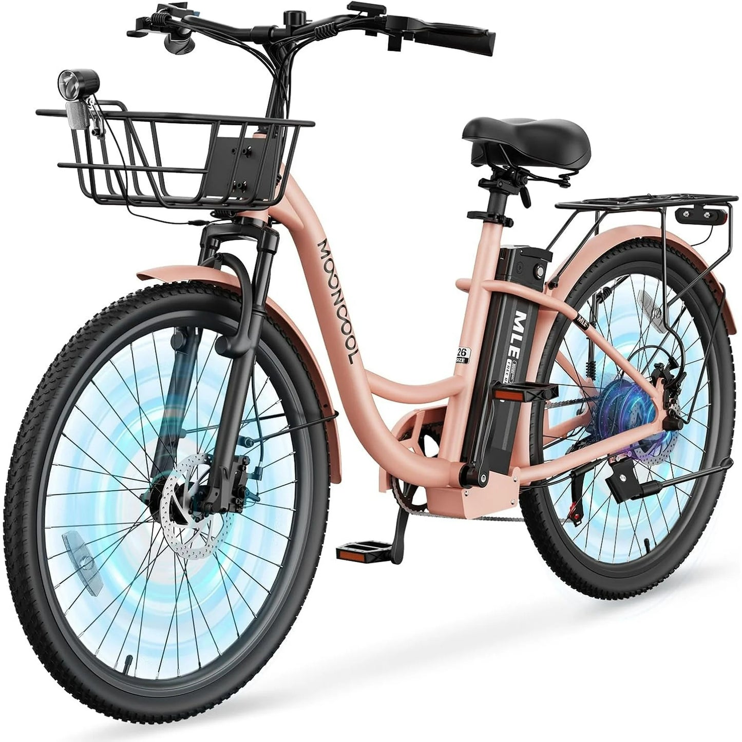 MOONCOOL Electric Bicycle for Adults 350W , 7-Speed Ebike with 36V 10.4Ah Removable Battery， 40 Miles Range , 20 mph Electric Commuter Bike for Women Men