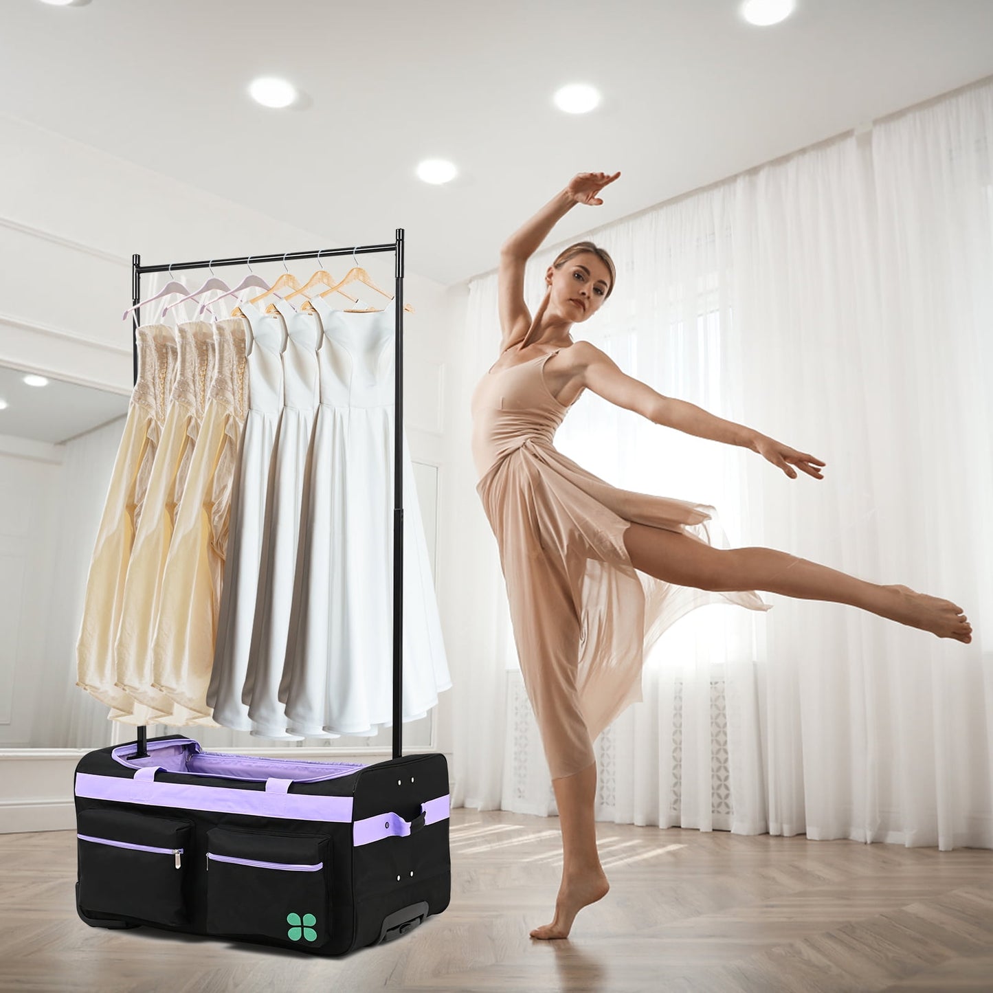 Lilypelle Dance Bag With Garment Rack, 27" Dance Garment Bags Collapsible Costume Rolling Duffel Bag with Wheels, Dance Travel Bag for Competition, Shows, Performances