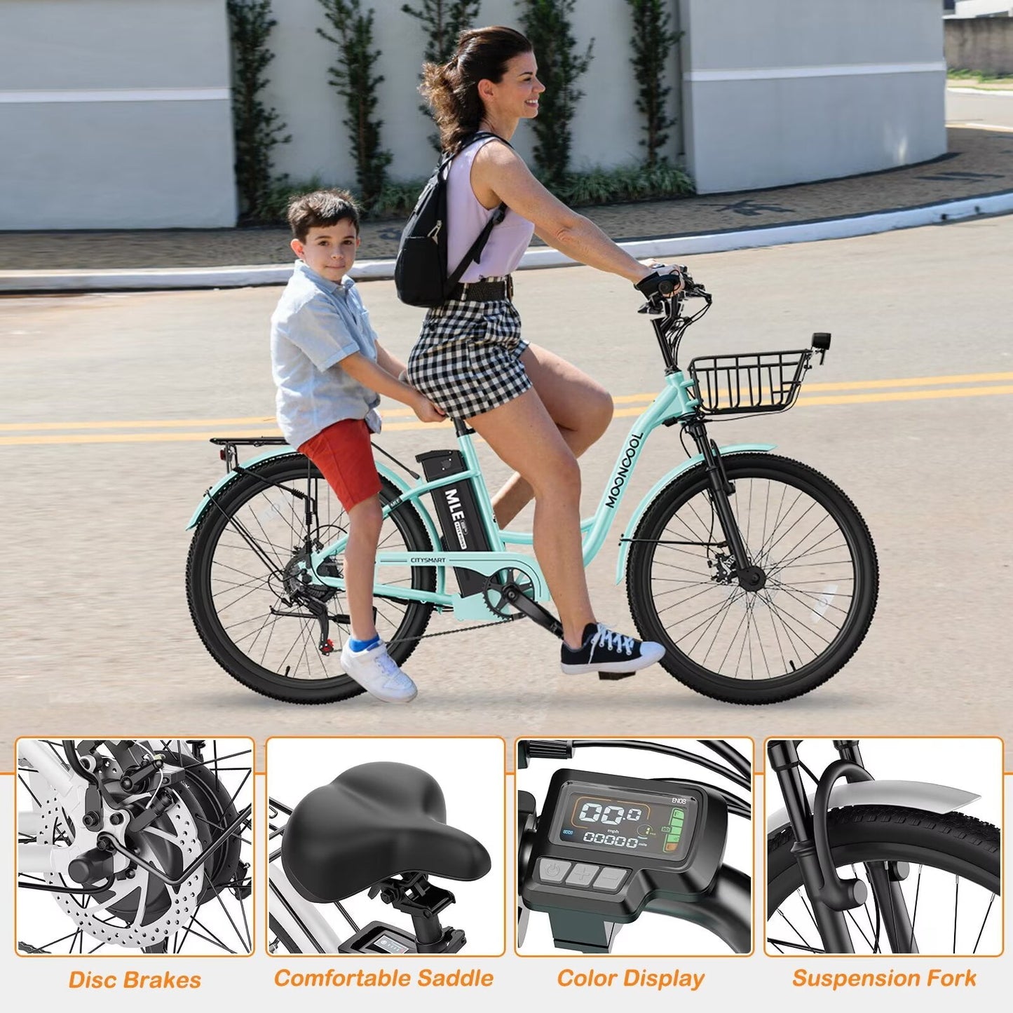 Lilypelle Electric Bike for Women Adults, 700W Peak Power, 40 Miles Electric Cruiser Bike with 36V 10.4Ah Battery, 7-Speed Electric Bicycle, 26" Tires and Front Fork Suspension