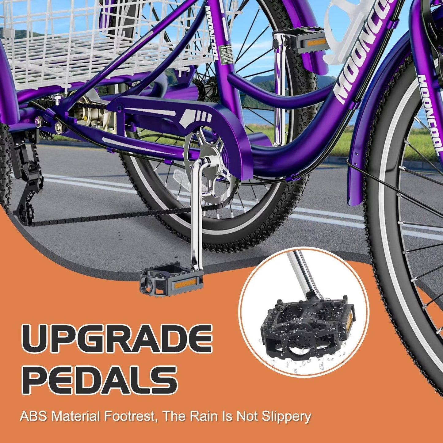 Lilypelle Adult Tricycles 7 Speed 26 inch Three Wheel Bike Cruiser Trike with Low-Step Through Frame/Large Basket for Men, Women, Seniors,Rose purple