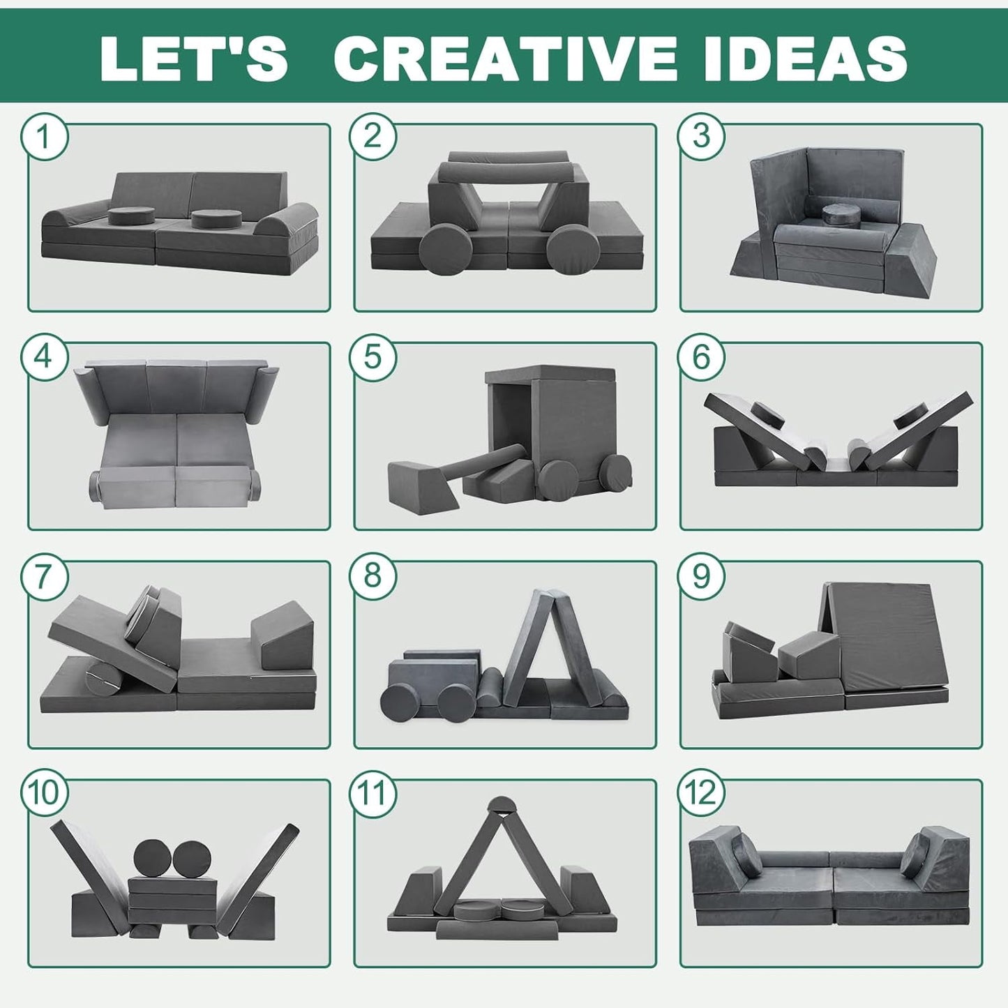 Lilypelle Foam Convertible Modular Fold Out Sofa, Grey